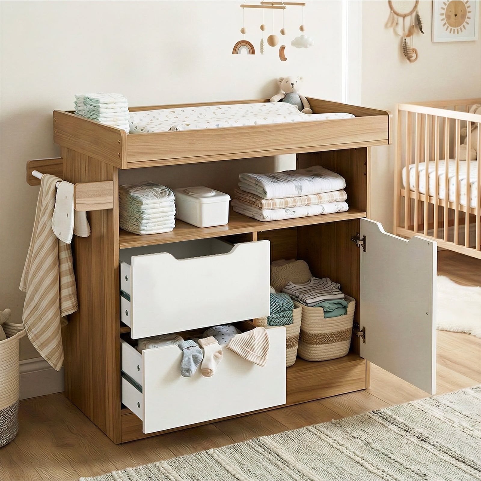 Oikiture Baby Changing Table Change Nursery Storage Drawers Shelves Cabinet - Sunyee