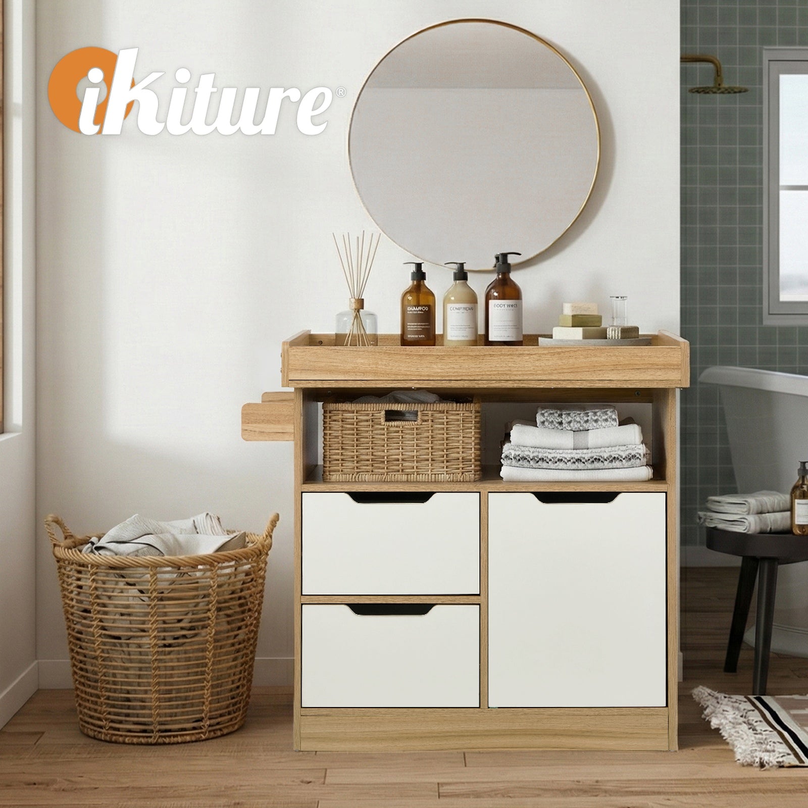 Oikiture Baby Changing Table Change Nursery Storage Drawers Shelves Cabinet - Sunyee