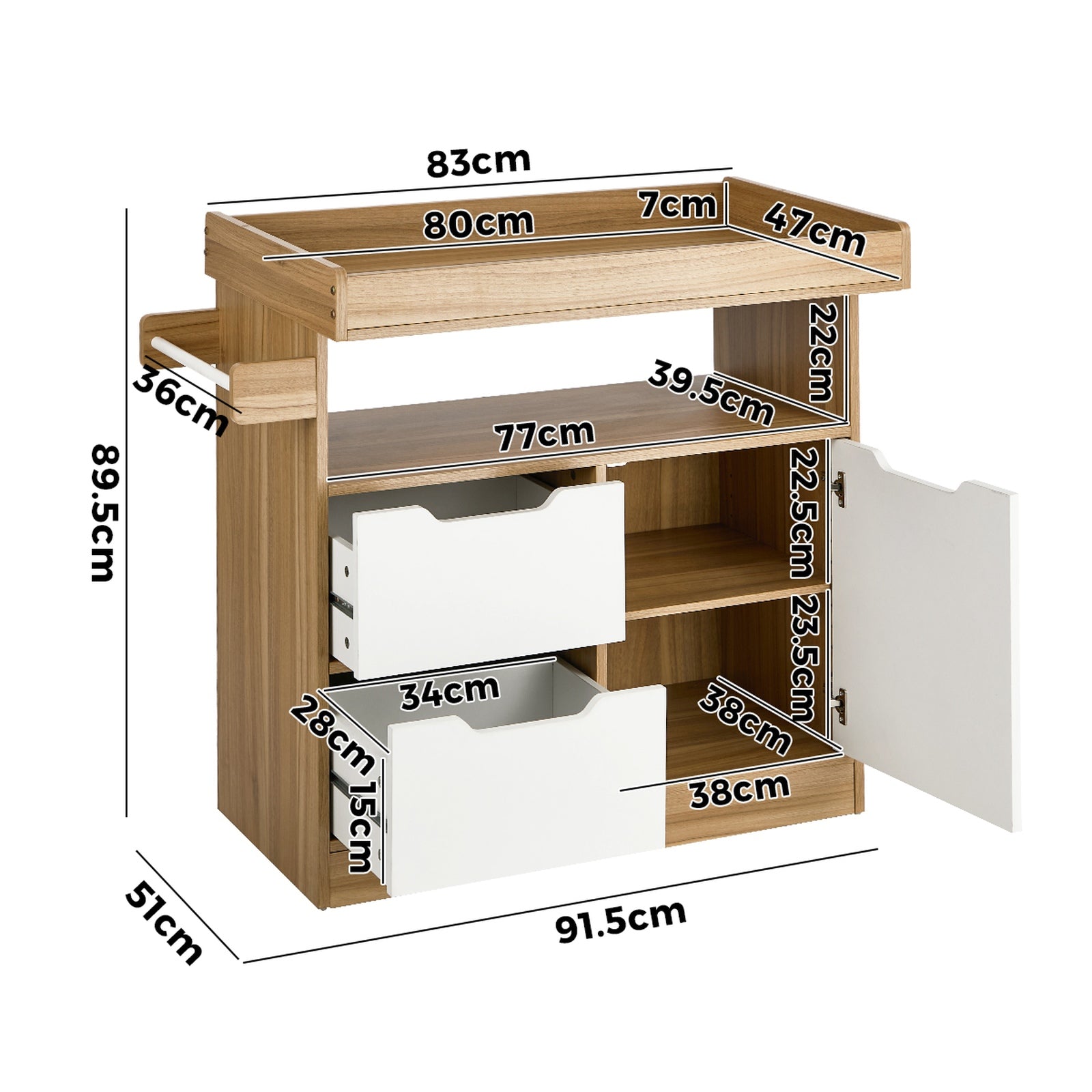 Oikiture Baby Changing Table Change Nursery Storage Drawers Shelves Cabinet - Sunyee