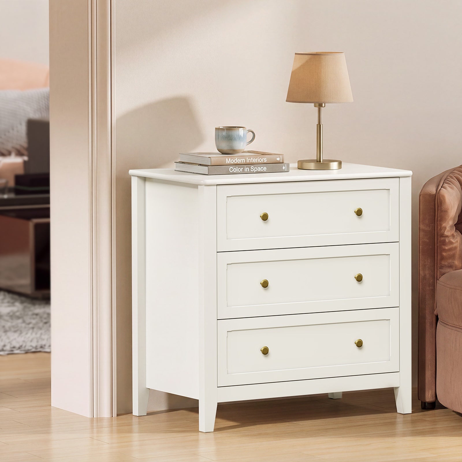 Oikiture 3 Chest Of Drawers Dresser Metal Handle Bedroom Storage White