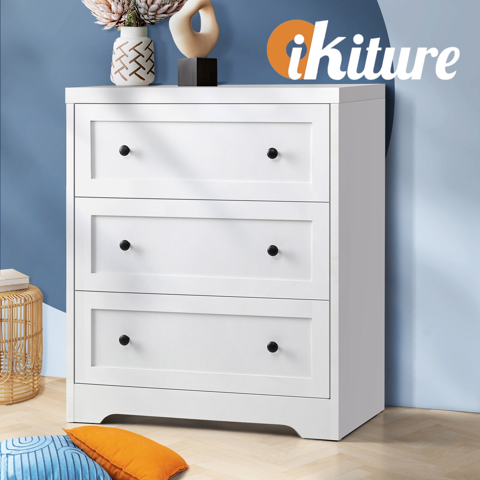 Oikiture 3 Chest of Drawers Tallboy Cabinet Bedside Table Hamptons Furniture - Sunyee