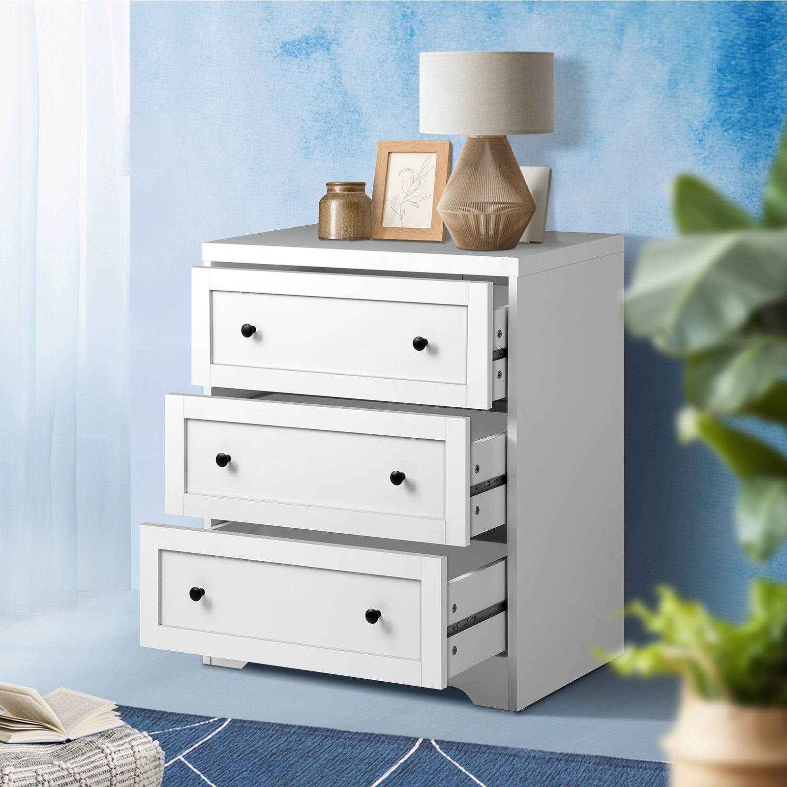 Oikiture 3 Chest of Drawers Tallboy Cabinet Bedside Table Hamptons Furniture - Sunyee