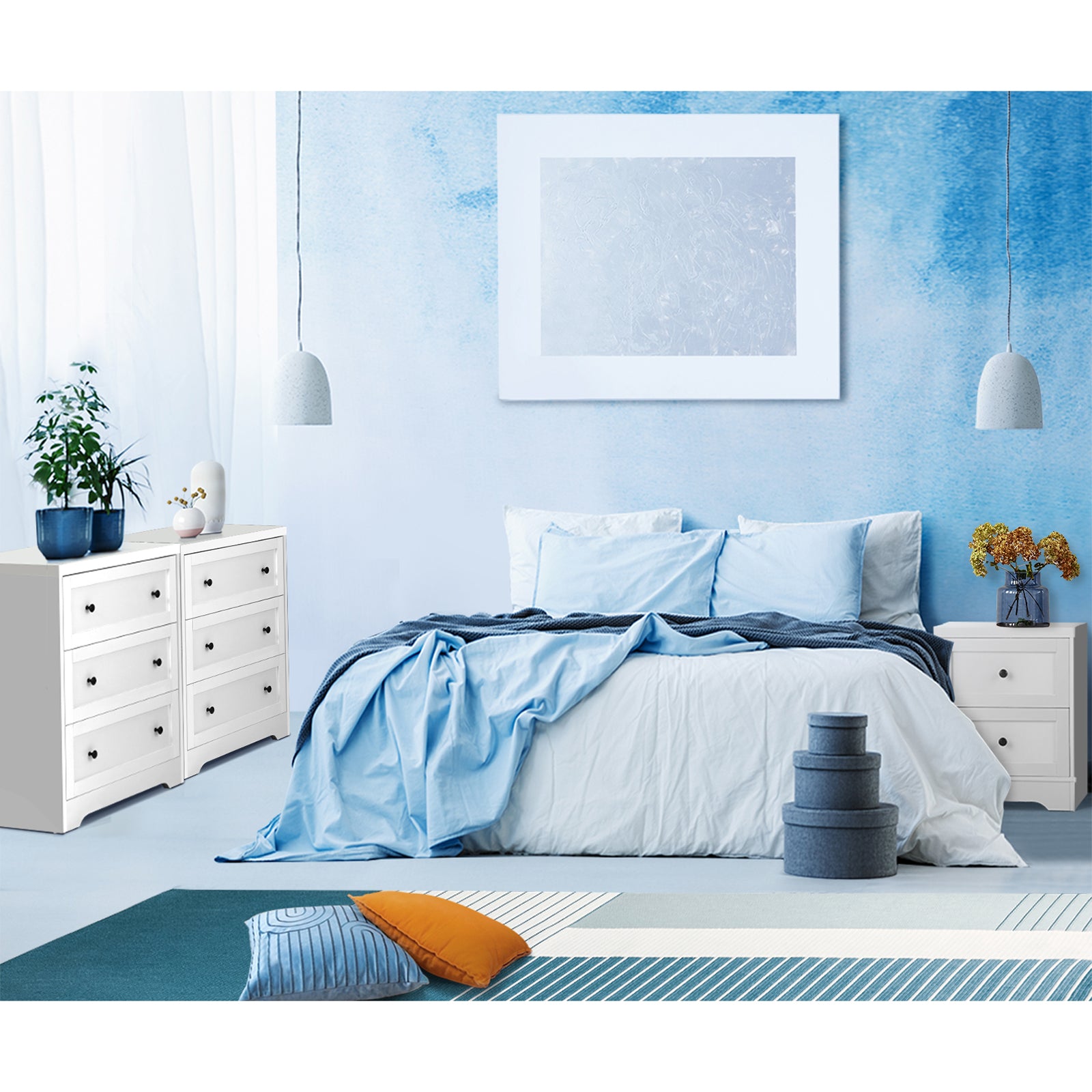 Oikiture 3 Chest of Drawers Tallboy Cabinet Bedside Table Hamptons Furniture - Sunyee