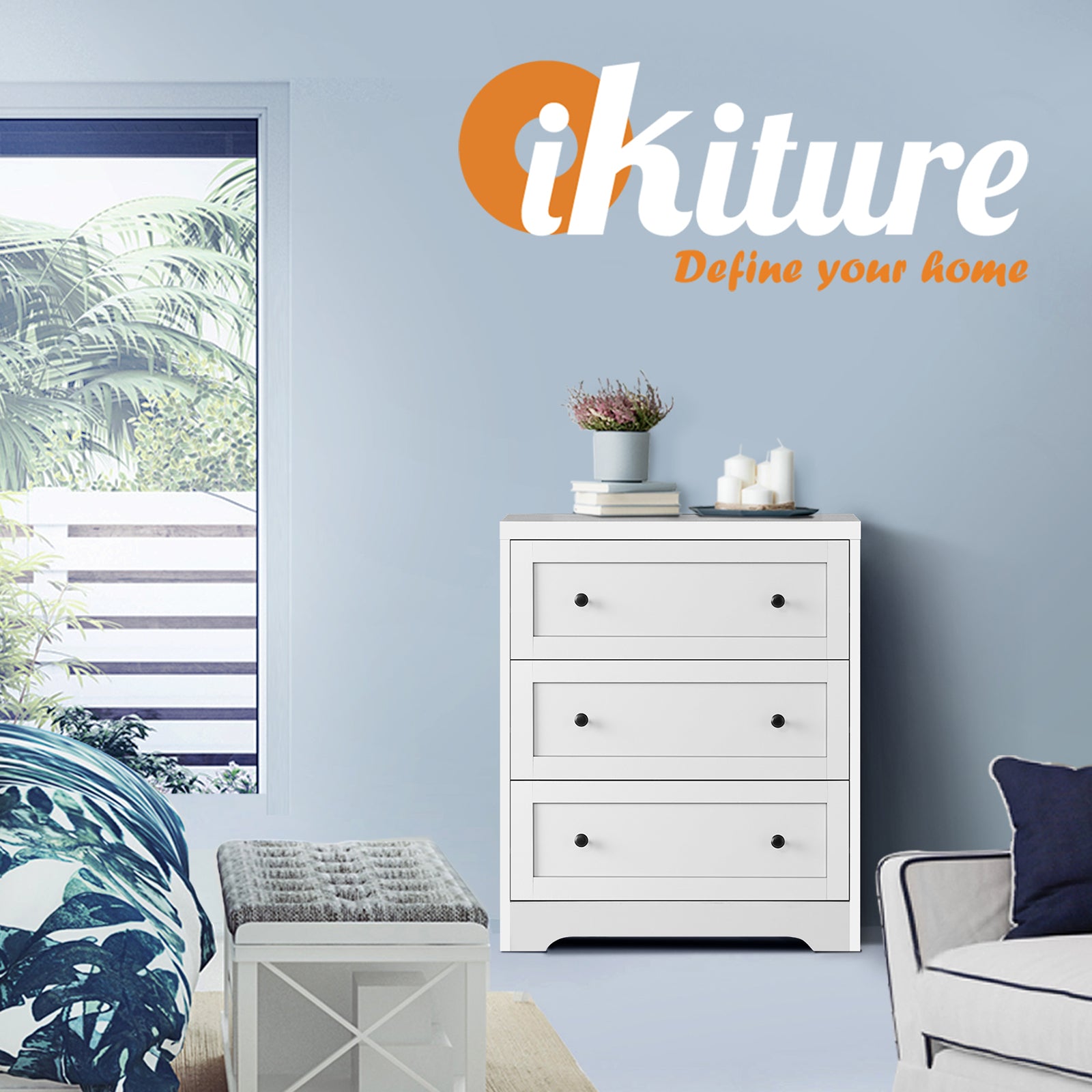 Oikiture 3 Chest of Drawers Tallboy Cabinet Bedside Table Hamptons Furniture - Sunyee