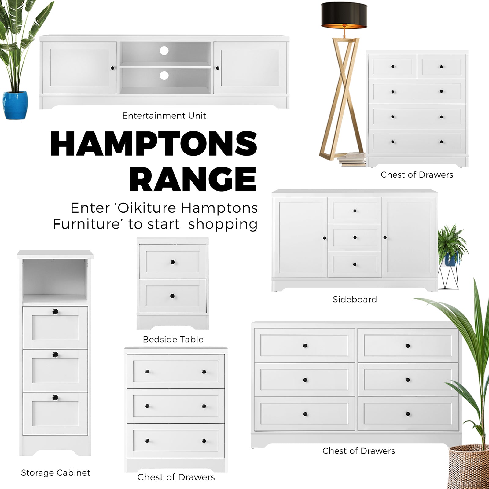 Oikiture 3 Chest of Drawers Tallboy Cabinet Bedside Table Hamptons Furniture - Sunyee