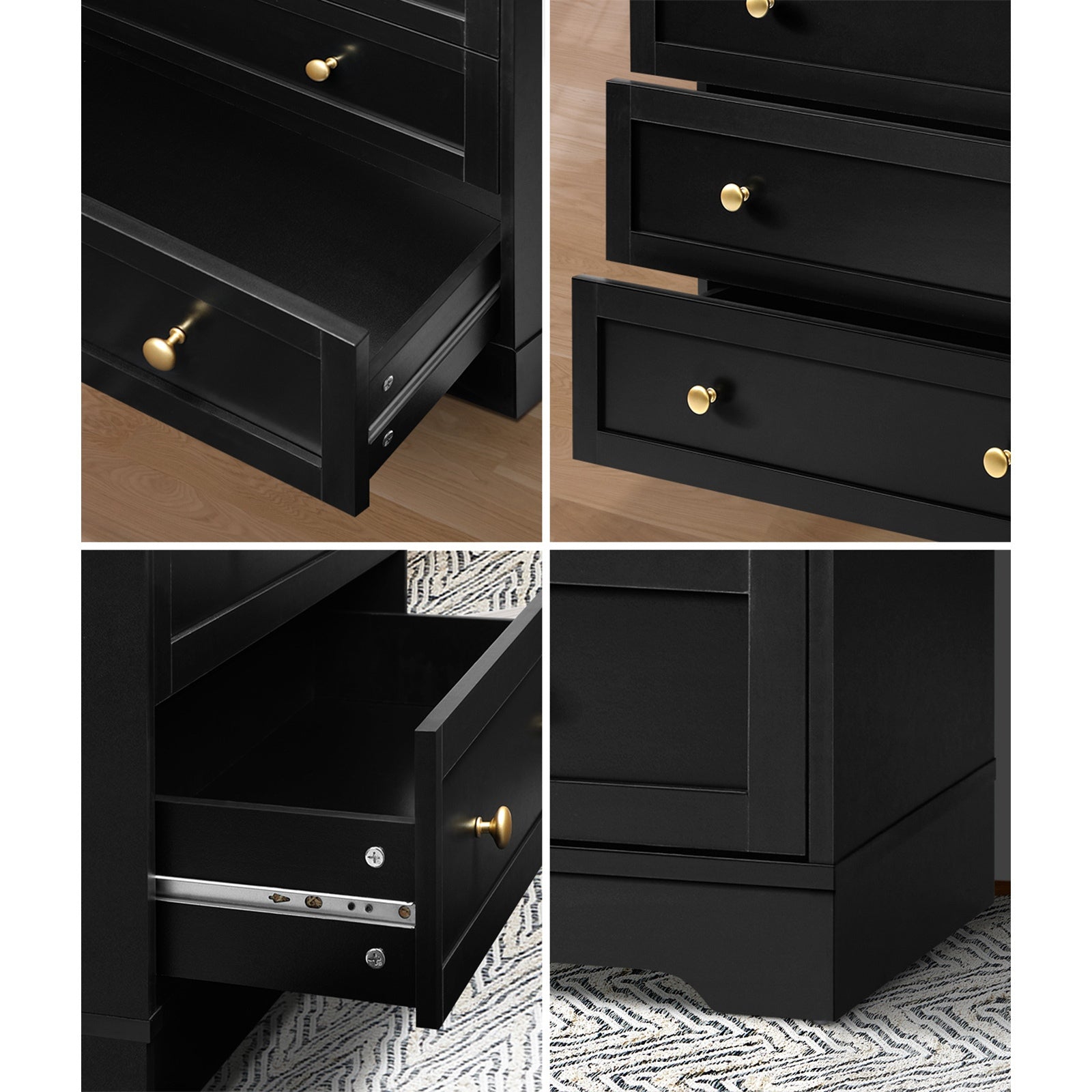 Oikiture 5 Chest of Drawers Tallboy Dresser Table Storage Cabinet Black - Sunyee