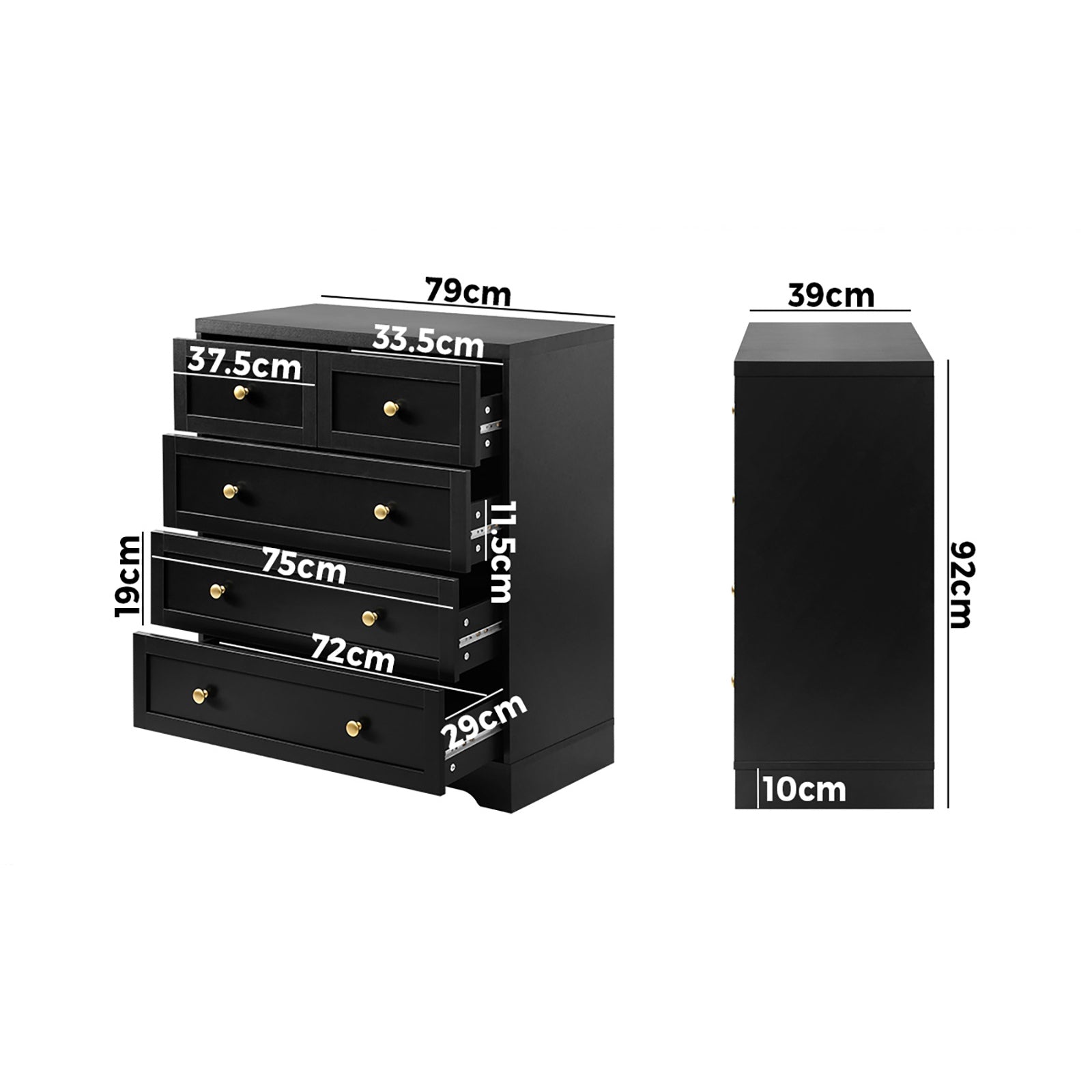 Oikiture 5 Chest of Drawers Tallboy Dresser Table Storage Cabinet Black - Sunyee