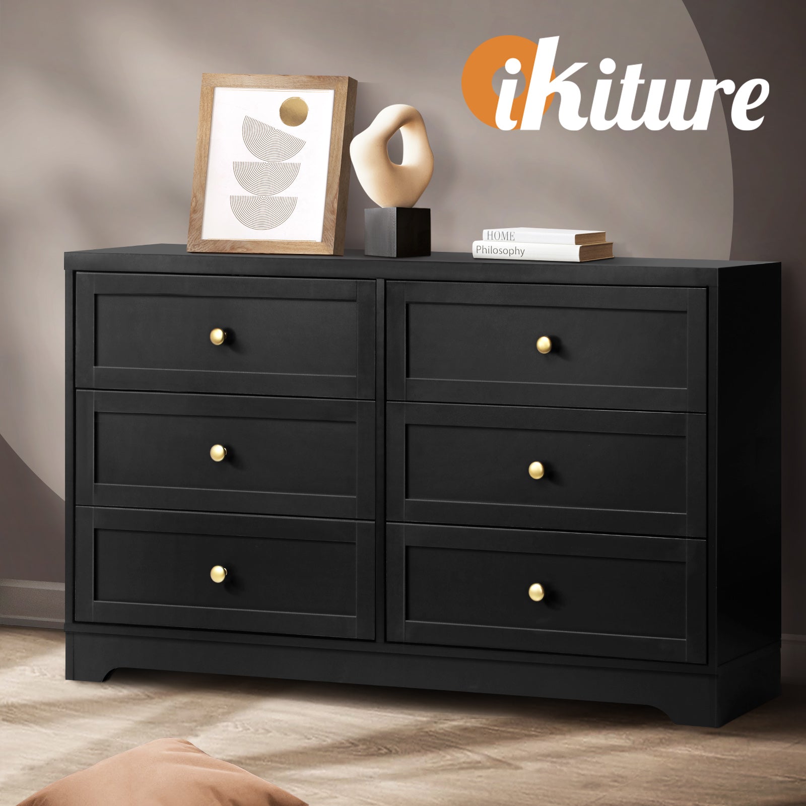 Oikiture Chest of Drawers Tallboy Dresser Table Storage Cabinet Black - Sunyee