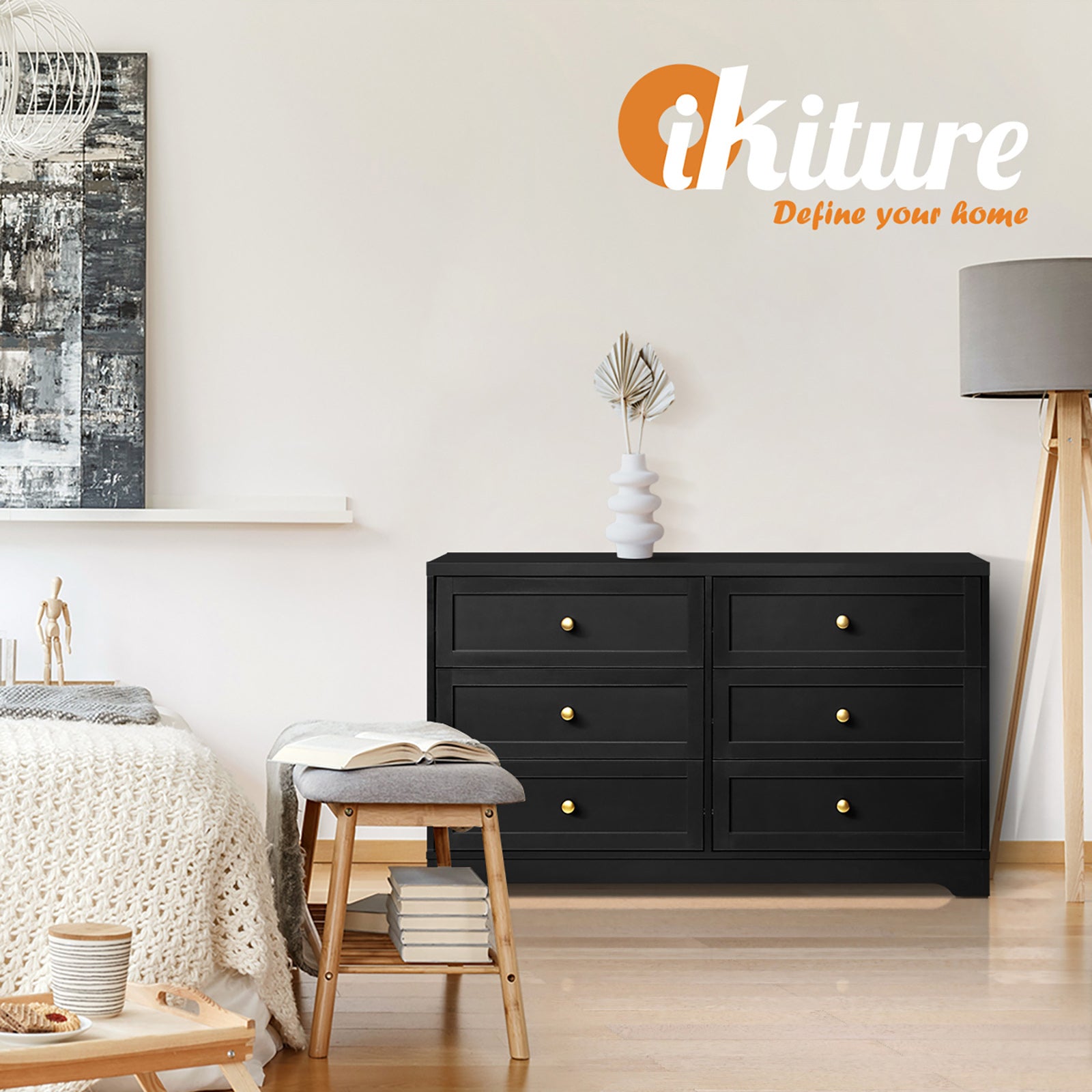 Oikiture 6 Chest of Drawers Tallboy Dresser Table Storage Cabinet Black - Sunyee