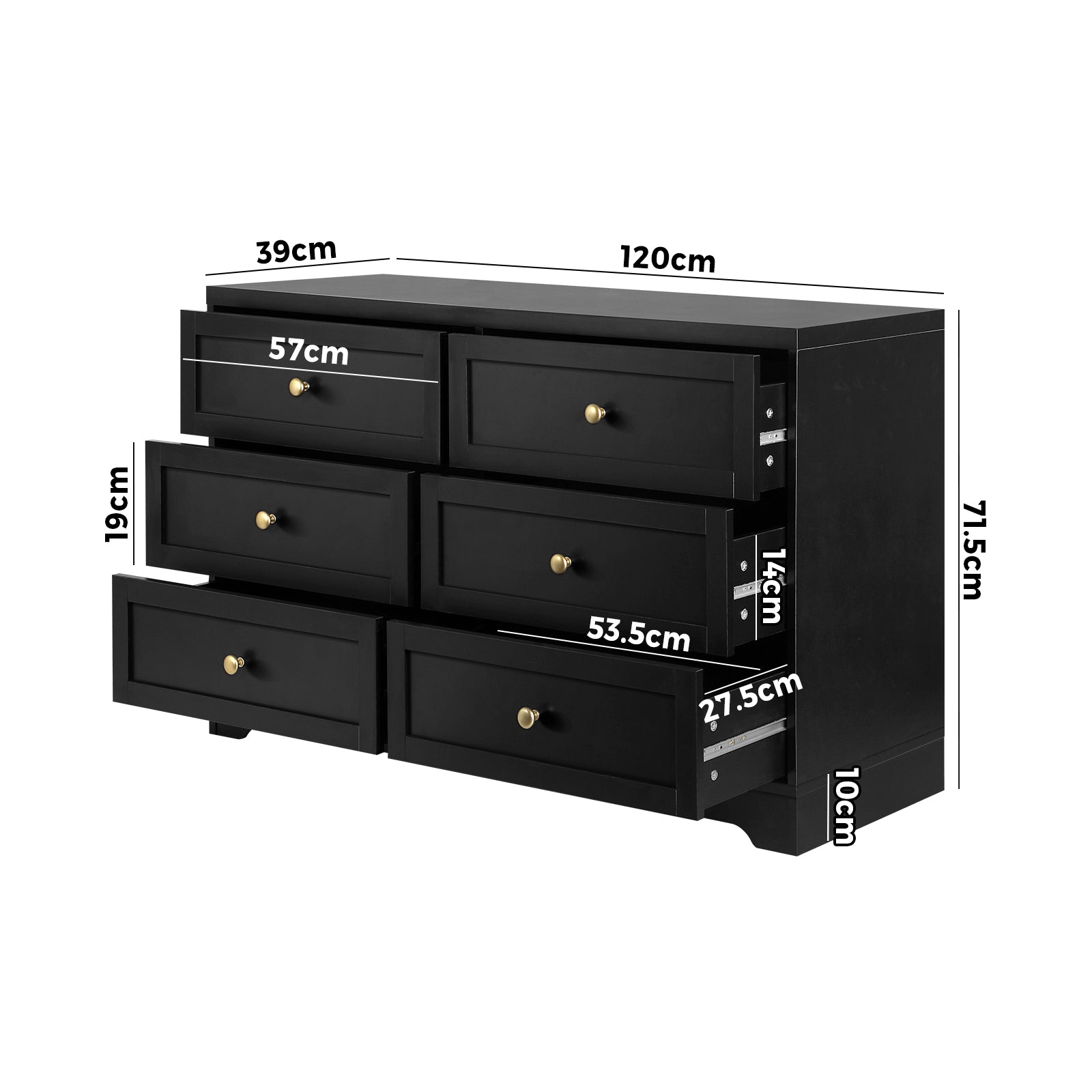 Oikiture 6 Chest of Drawers Tallboy Dresser Table Storage Cabinet Black - Sunyee