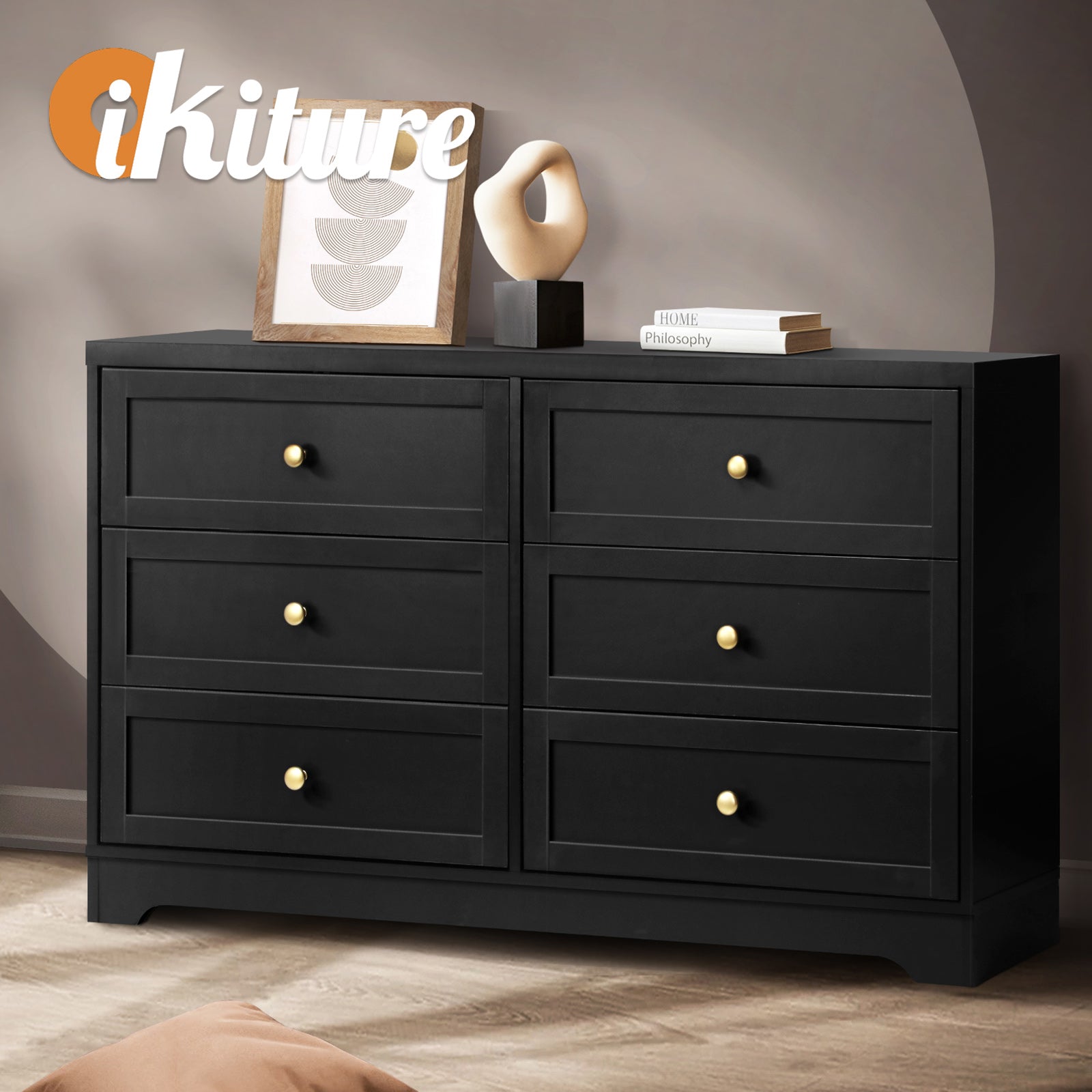 Oikiture 6 Chest of Drawers Tallboy Dresser Table Storage Cabinet Black - Sunyee