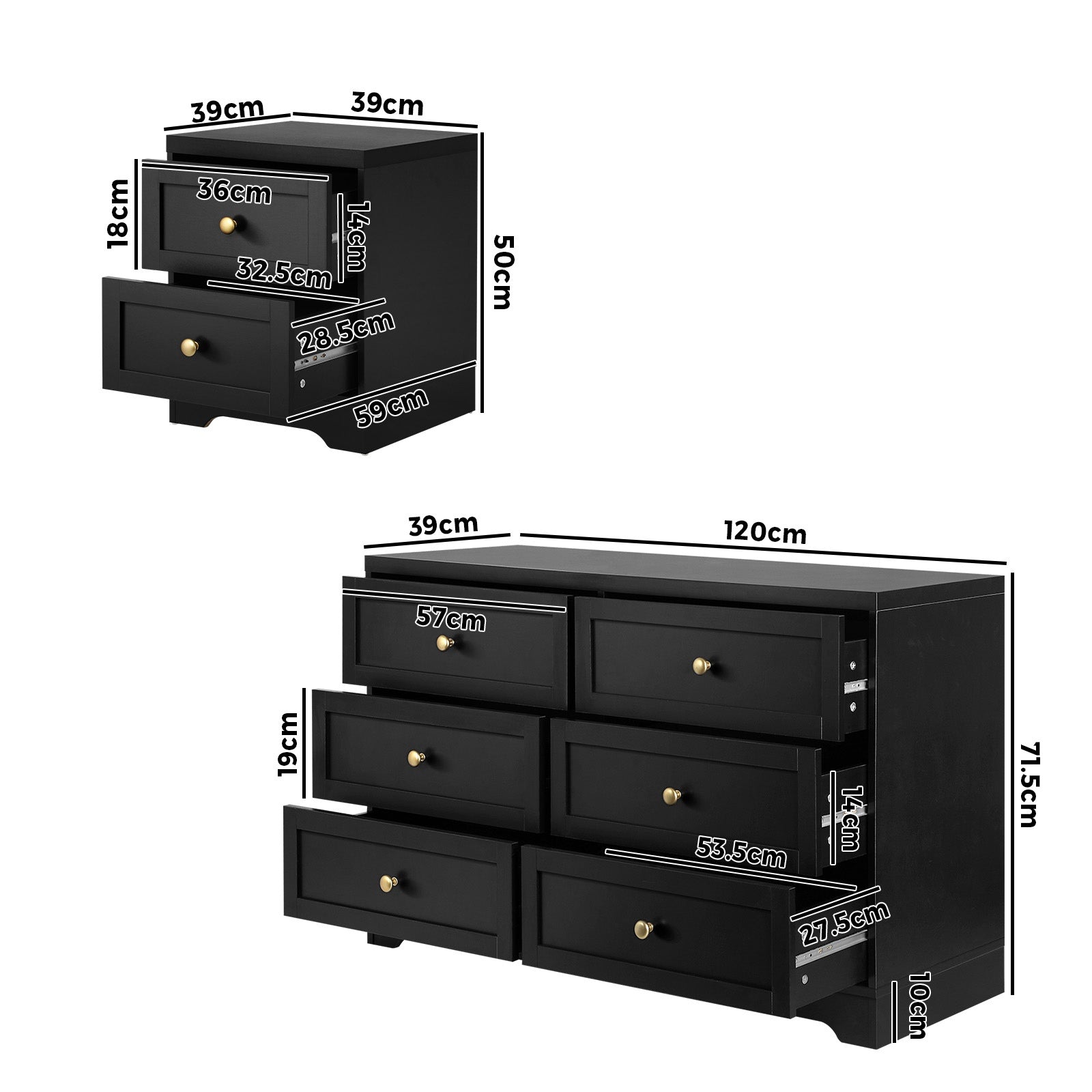 Oikiture 6 Chest of Drawers and 2 Bedside Tables Hamptons Furniture Set - Sunyee