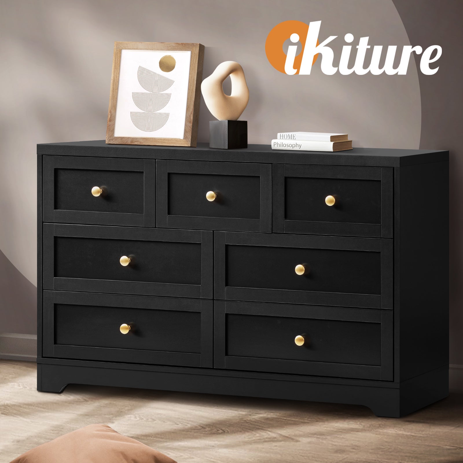 Oikiture Chest of Drawers Tallboy Dresser Table Storage Cabinet Black - Sunyee