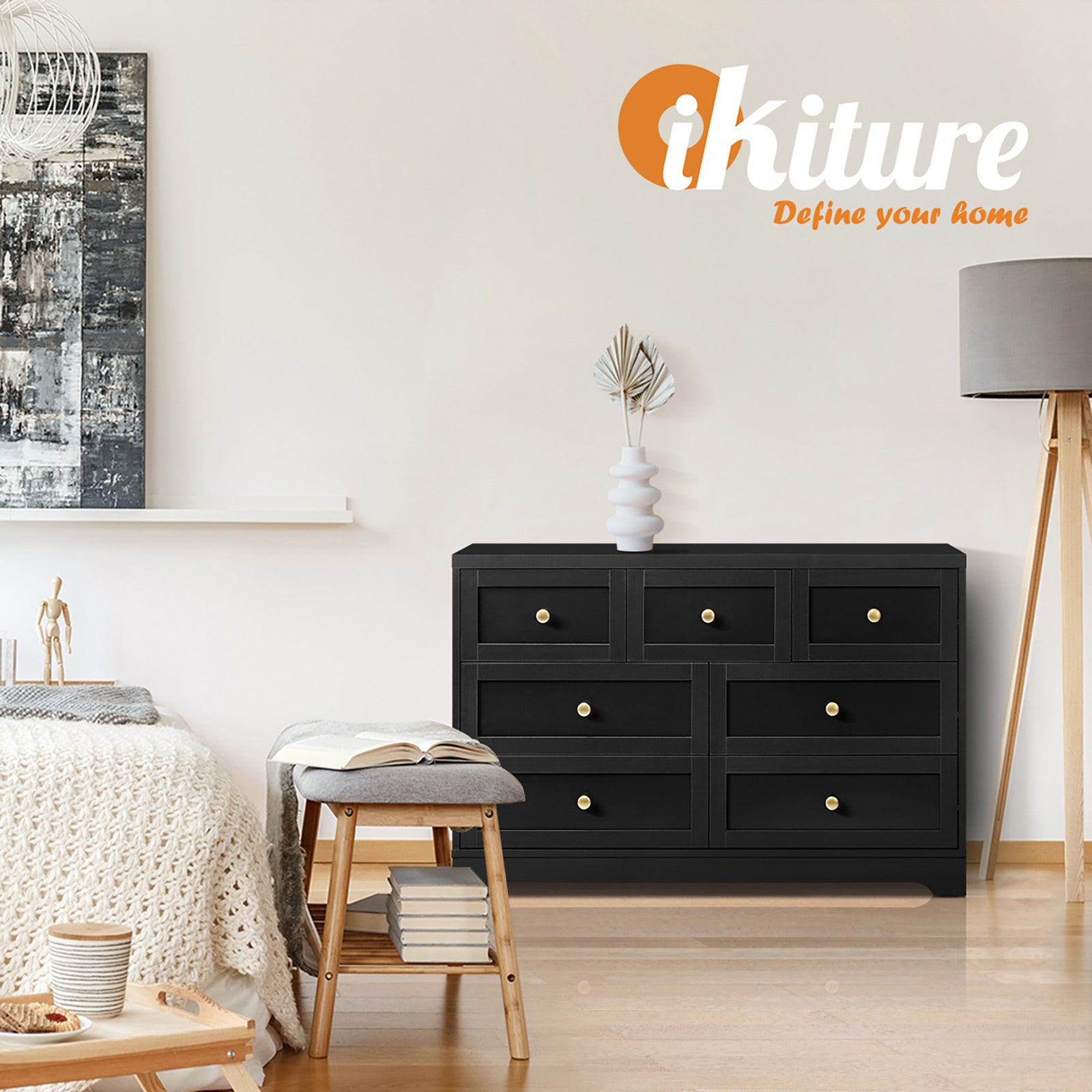 Oikiture Chest of Drawers Tallboy Dresser Table Storage Cabinet Black - Sunyee