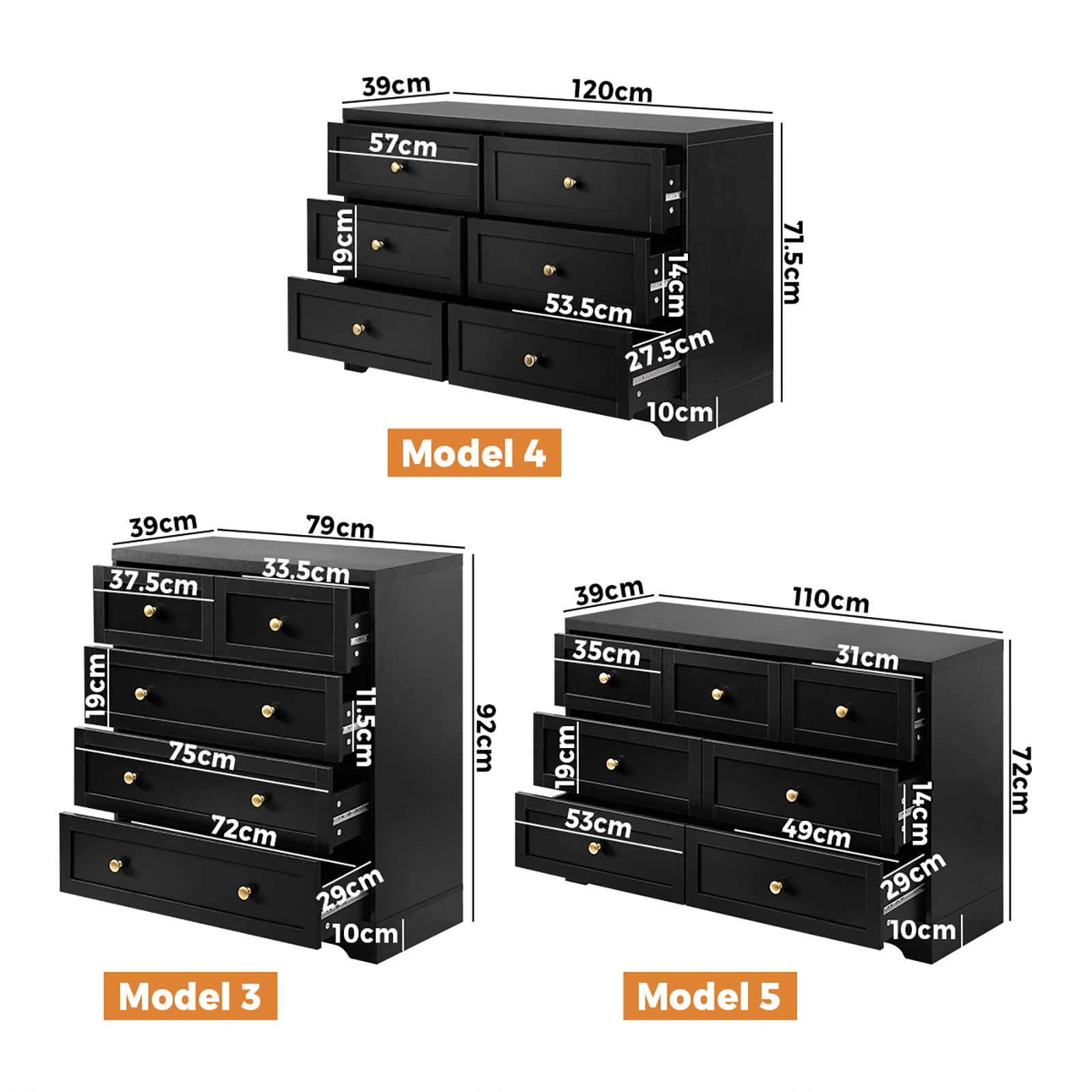 Oikiture Chest of Drawers Tallboy Dresser Table Storage Cabinet Black - Sunyee