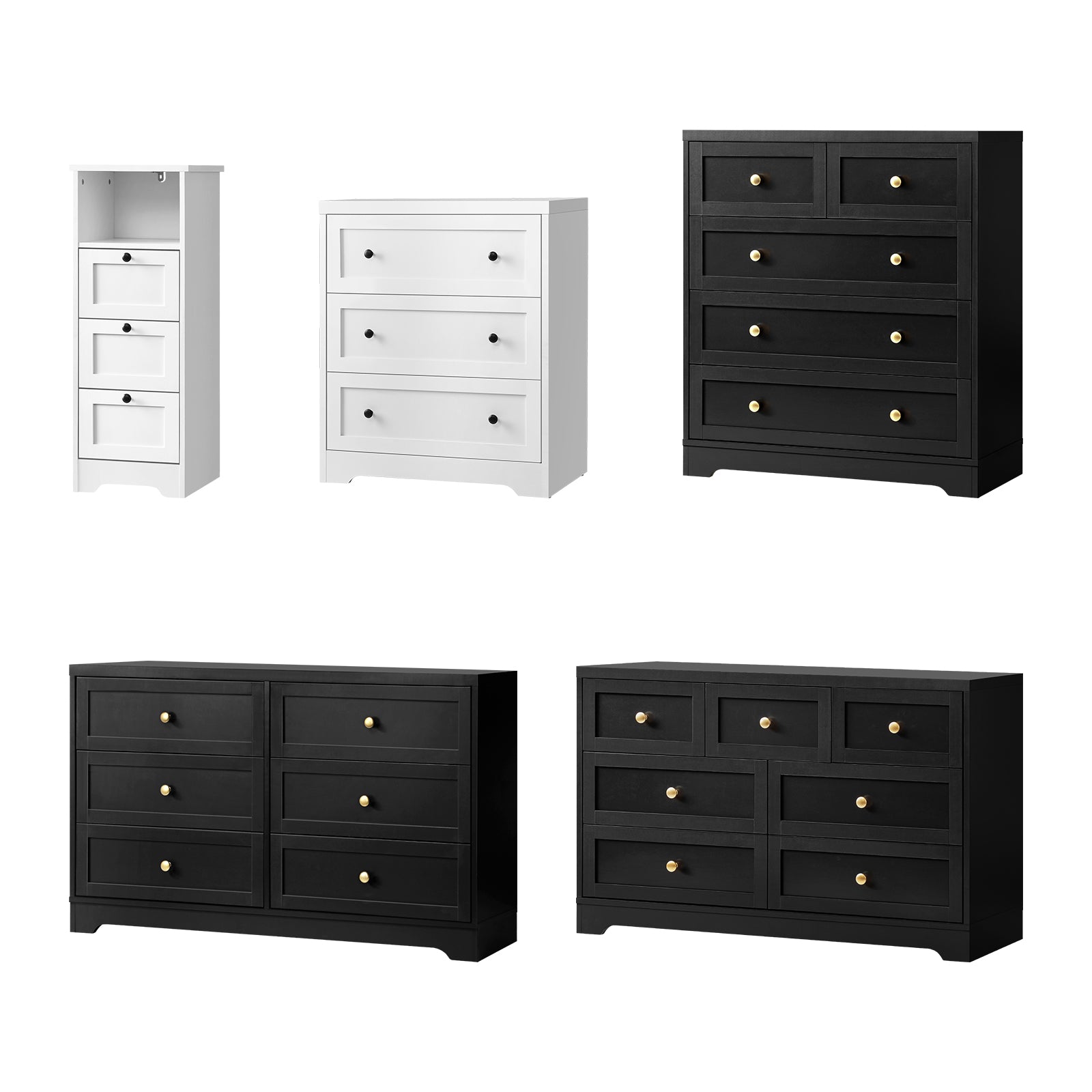 Oikiture Chest of Drawers Tallboy Dresser Table Storage Cabinet Black - Sunyee