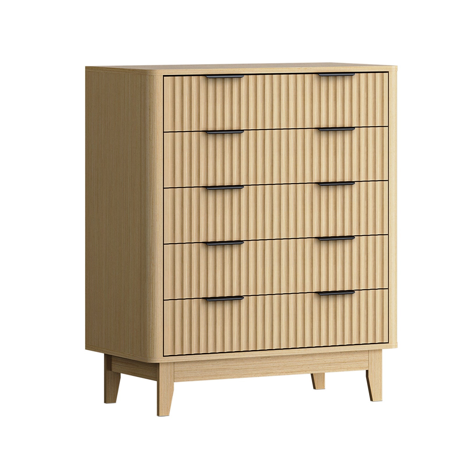 Oikiture 5 Chest of Drawers Storage Cabinet Dressers Tallboy Stripe Natural - Sunyee