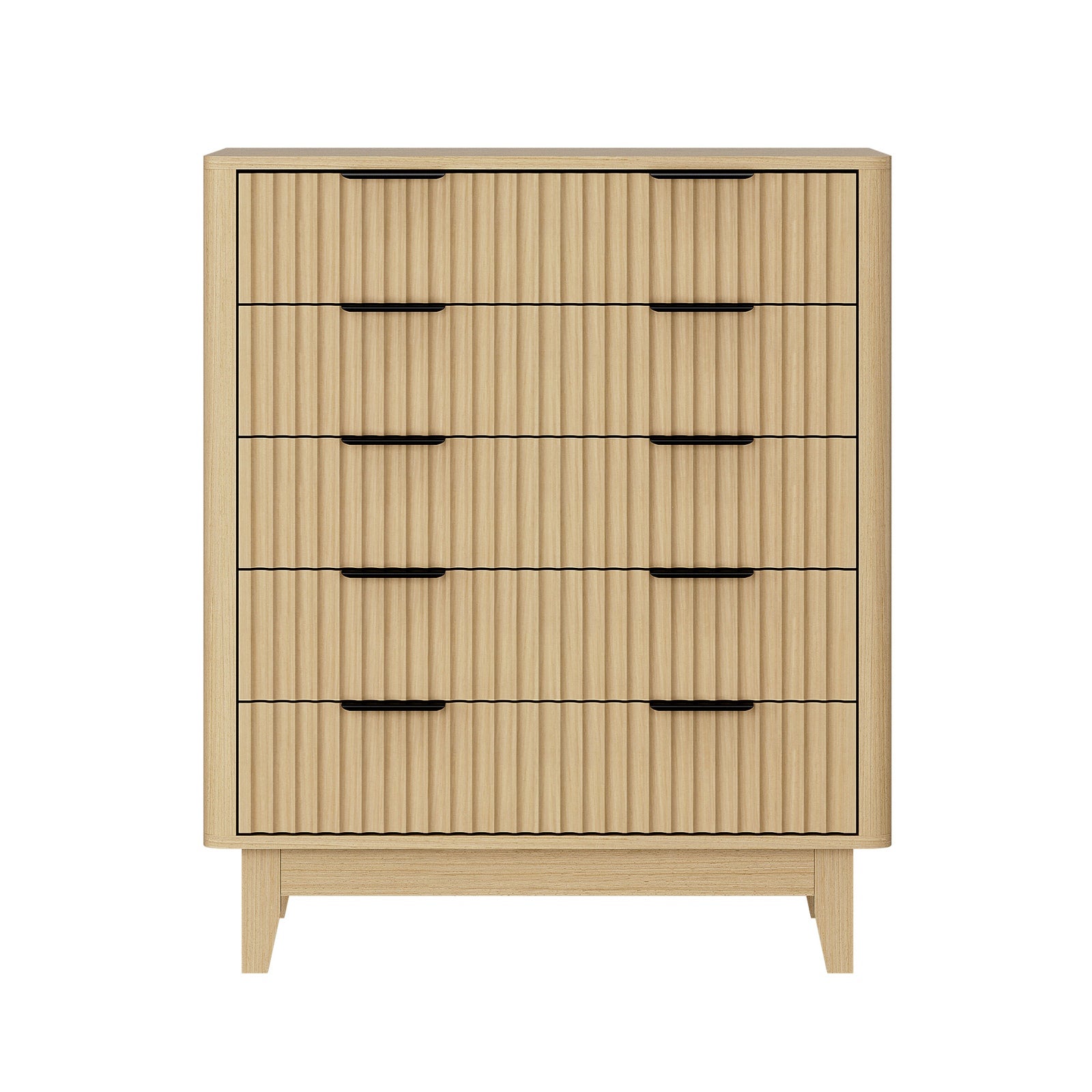 Oikiture 5 Chest of Drawers Storage Cabinet Dressers Tallboy Stripe Natural - Sunyee