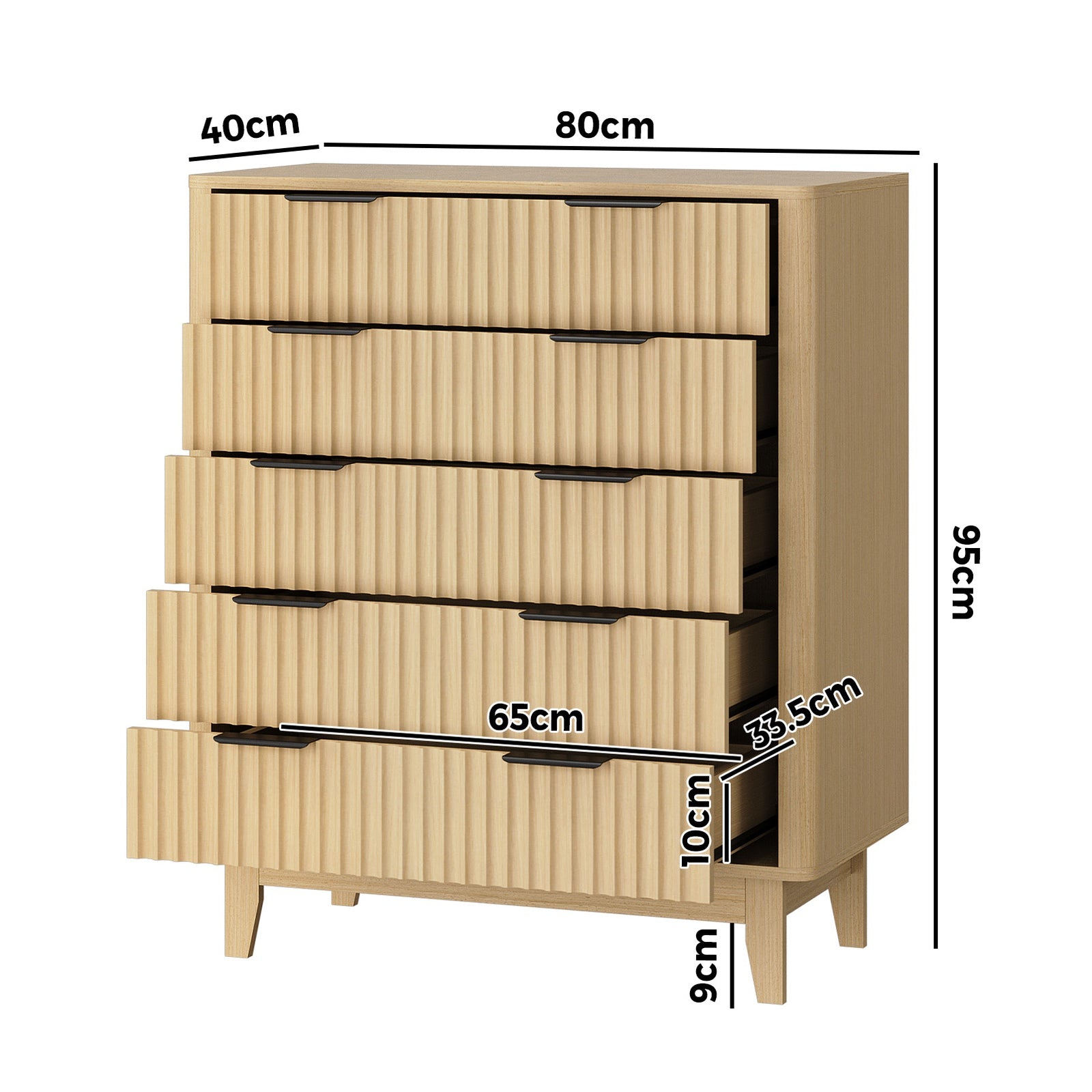 Oikiture 5 Chest of Drawers Storage Cabinet Dressers Tallboy Stripe Natural - Sunyee