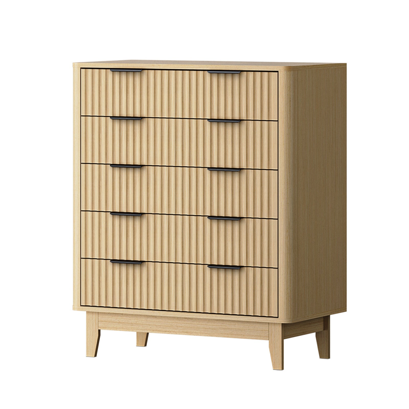 Oikiture 5 Chest of Drawers Storage Cabinet Dressers Tallboy Stripe Natural - Sunyee