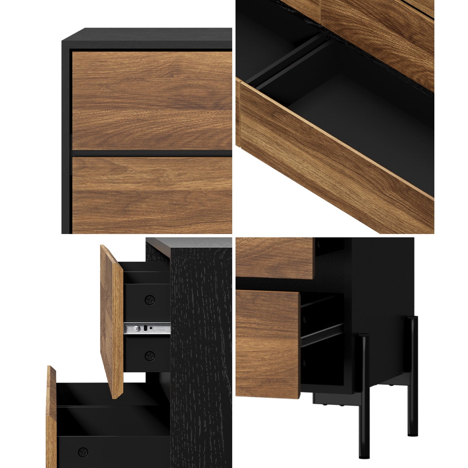 Oikiture 6 Chest of Drawers Cabinet Dresser Table Lowboy Storage Bedroom Walnut - Sunyee