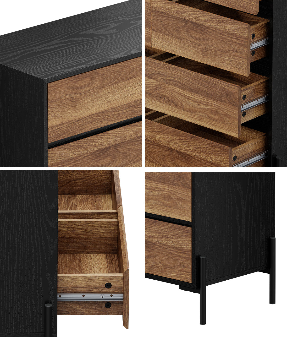 Oikiture 8 Drawer Chest Of Drawers Handle-Free Dresser Tallboy Storage Walnut