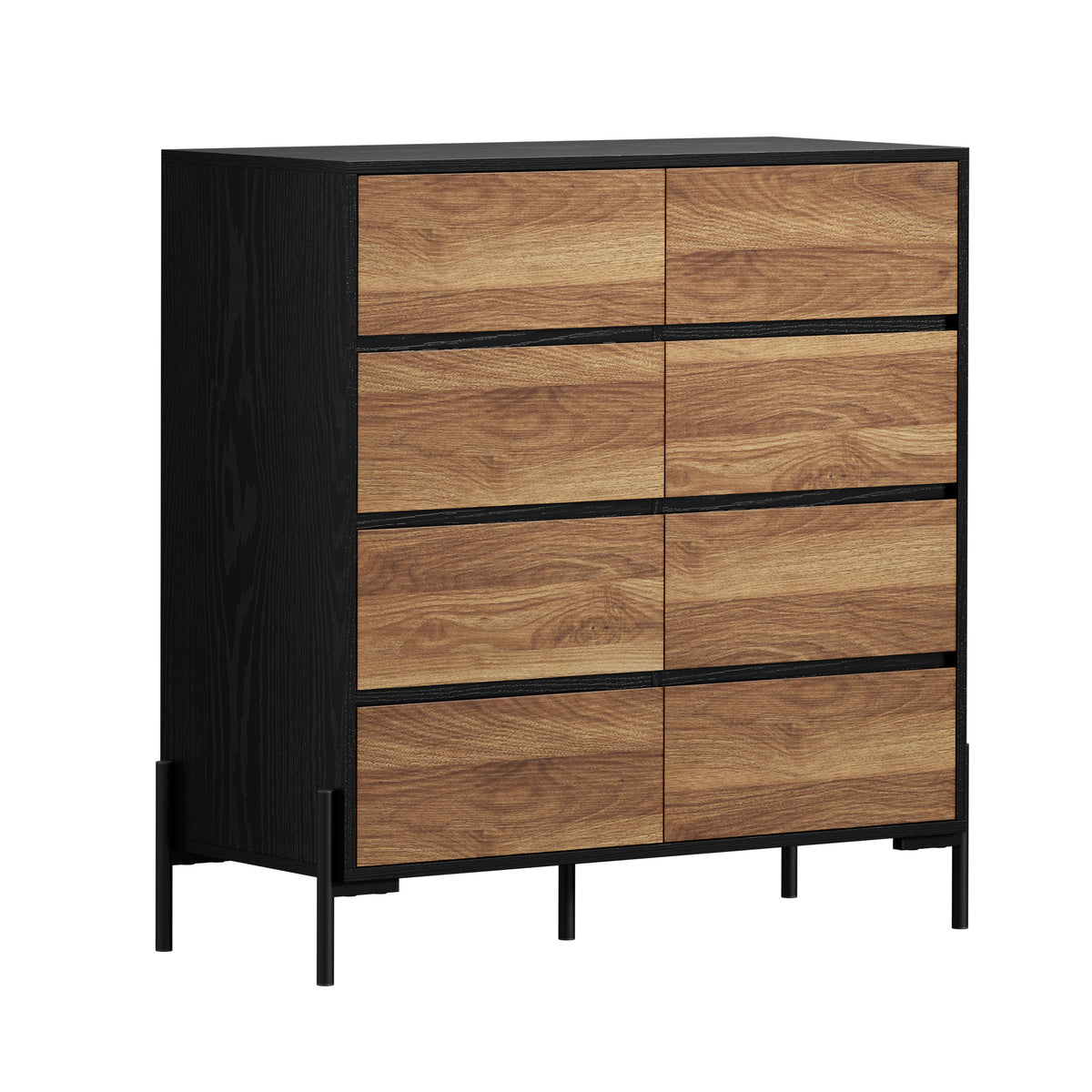 Oikiture 8 Drawer Chest Of Drawers Handle-Free Dresser Tallboy Storage Walnut