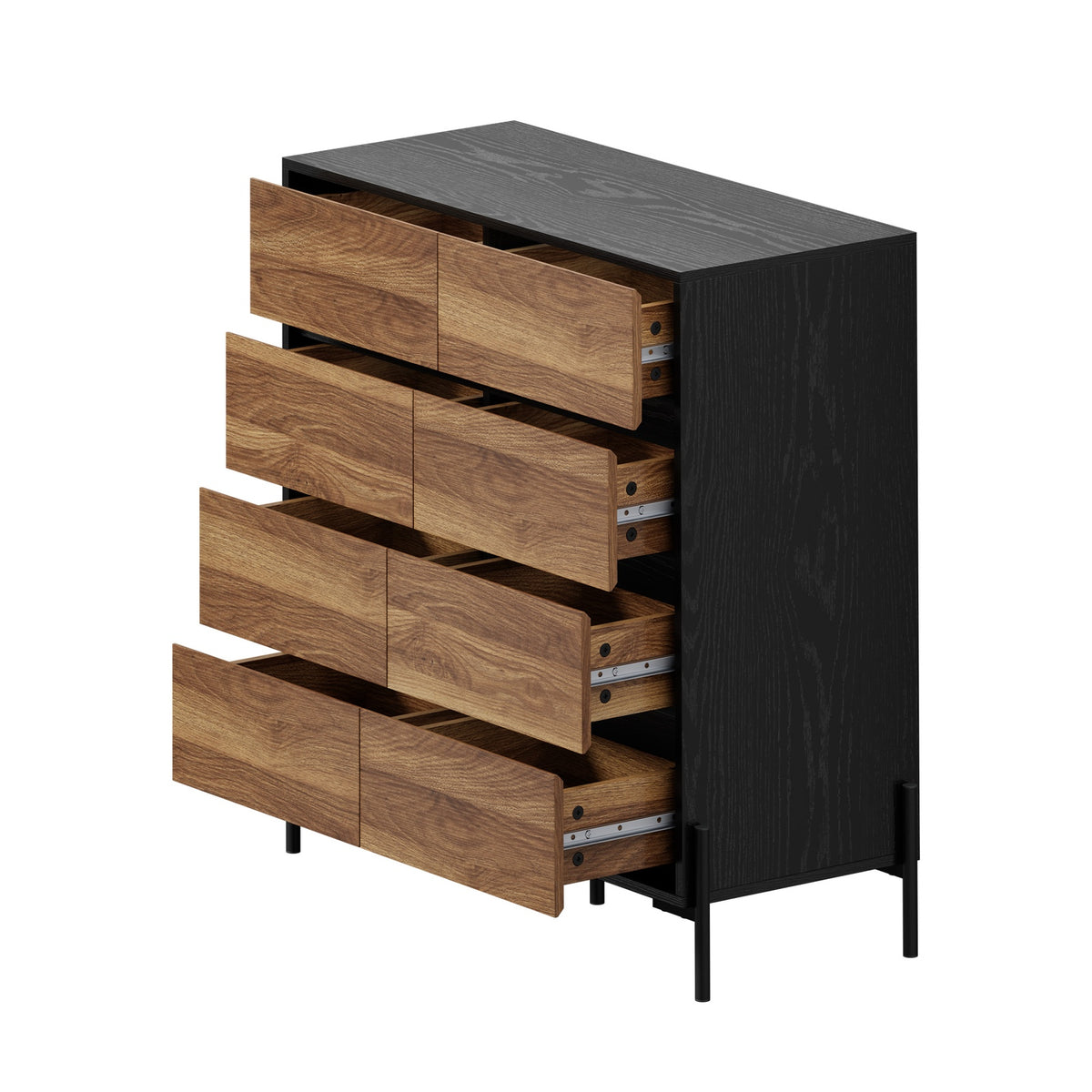 Oikiture 8 Drawer Chest Of Drawers Handle-Free Dresser Tallboy Storage Walnut