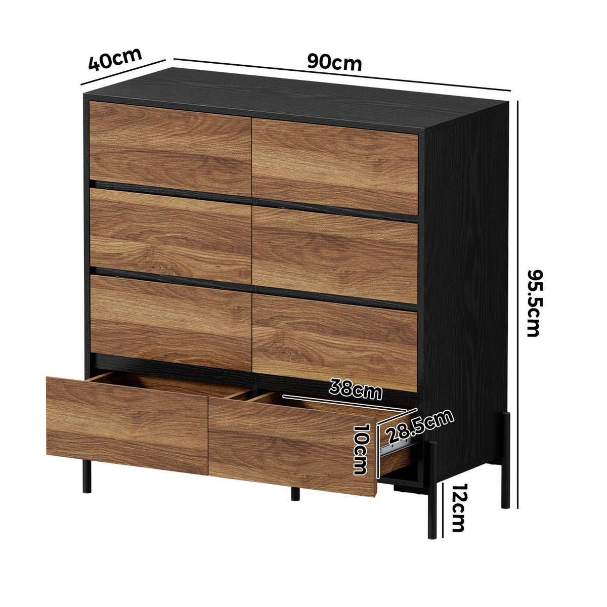 Oikiture 8 Drawer Chest Of Drawers Handle-Free Dresser Tallboy Storage Walnut