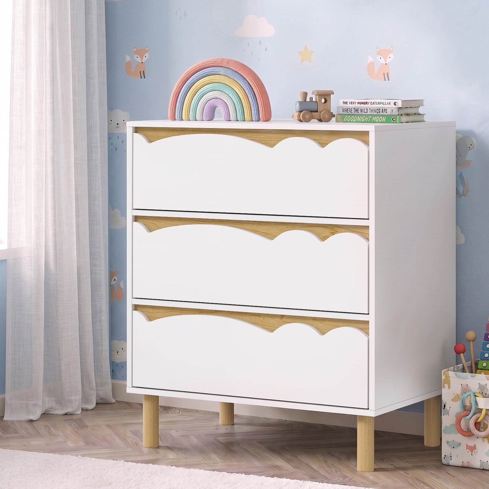 Oikiture 3 Chest Of Drawers Handle-free Dresser Kids Bedroom Storage White