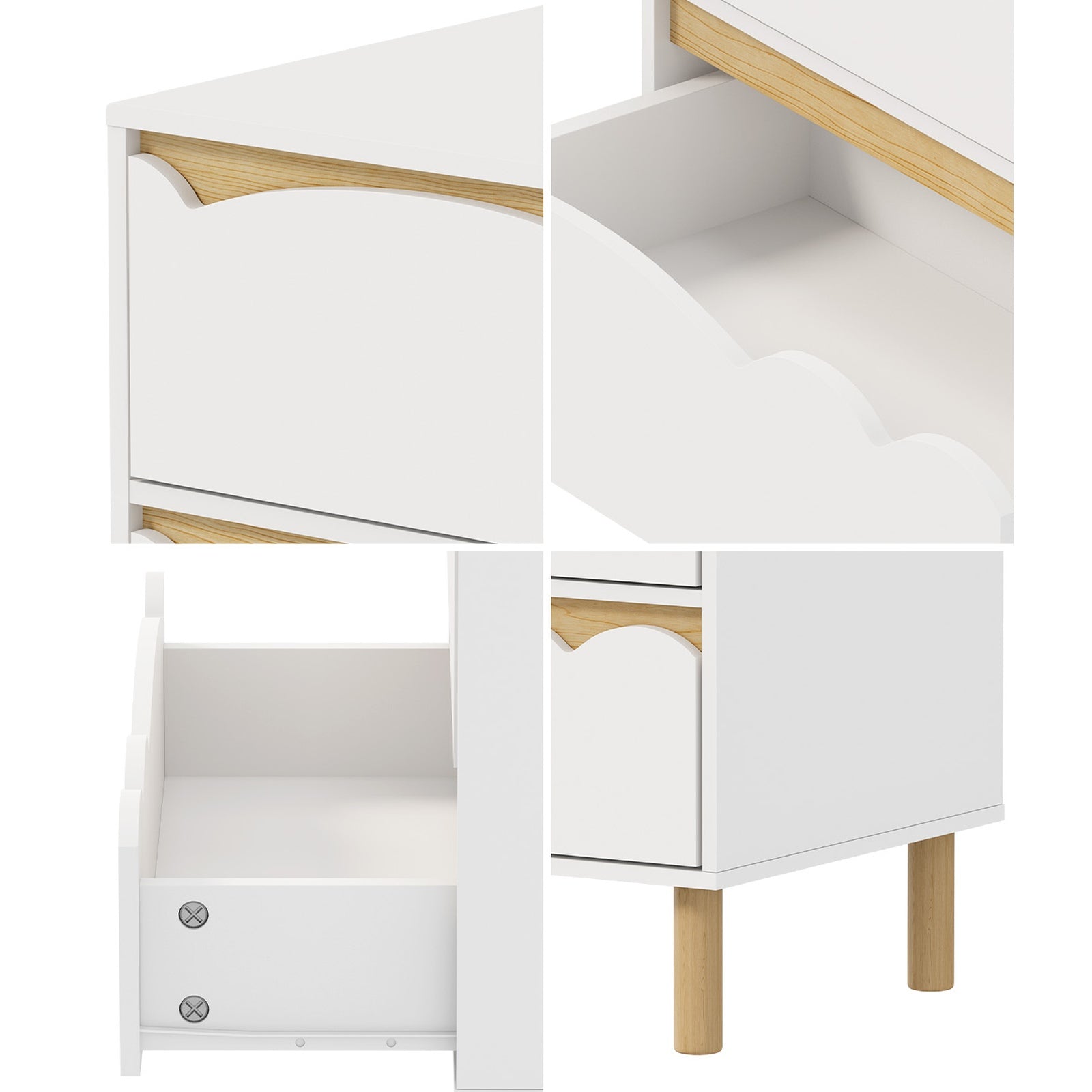 Oikiture 3 Chest Of Drawers Handle-free Dresser Kids Bedroom Storage White