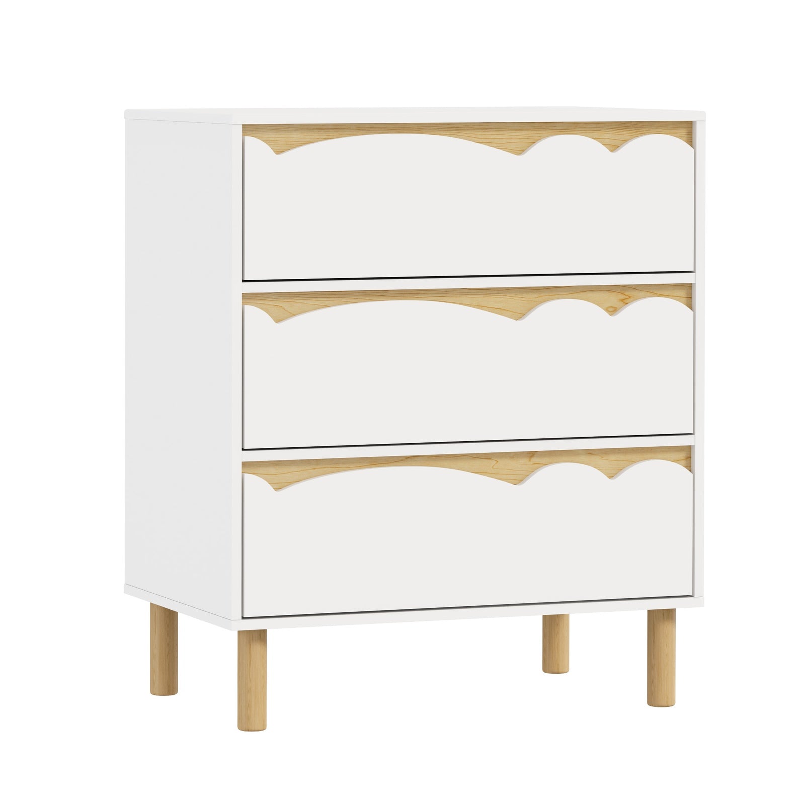 Oikiture 3 Chest Of Drawers Handle-free Dresser Kids Bedroom Storage White