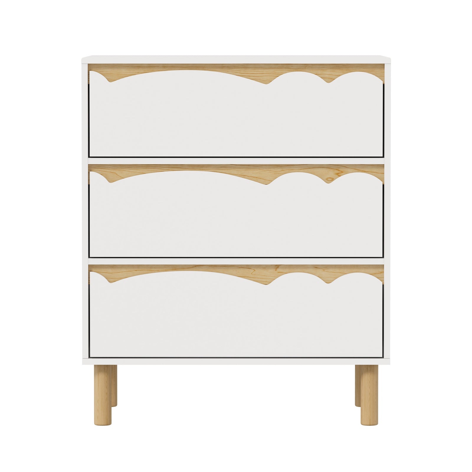 Oikiture 3 Chest Of Drawers Handle-free Dresser Kids Bedroom Storage White