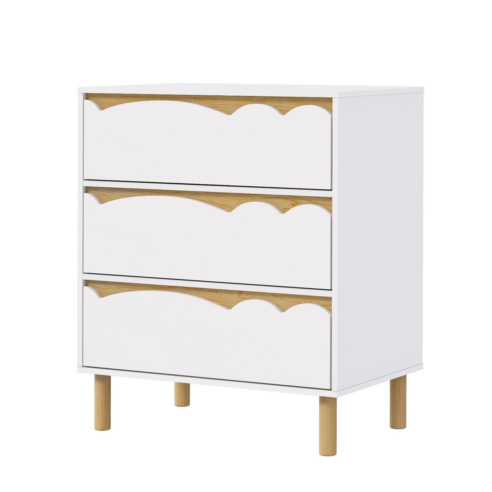 Oikiture 3 Chest Of Drawers Handle-free Dresser Kids Bedroom Storage White