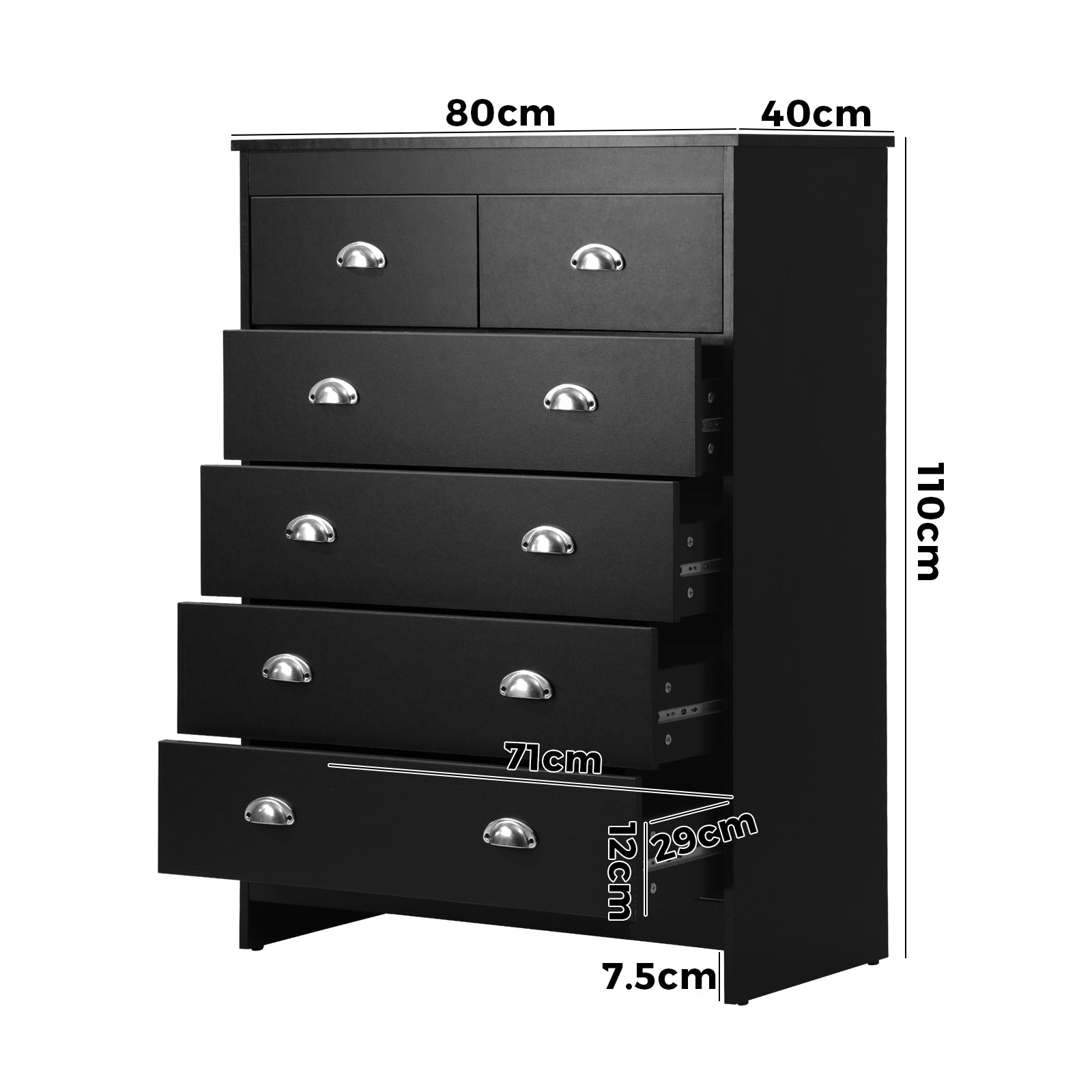 Oikiture 6 Chest of Drawers Tallboy Dresser Table Storage Cabinet Black - Sunyee