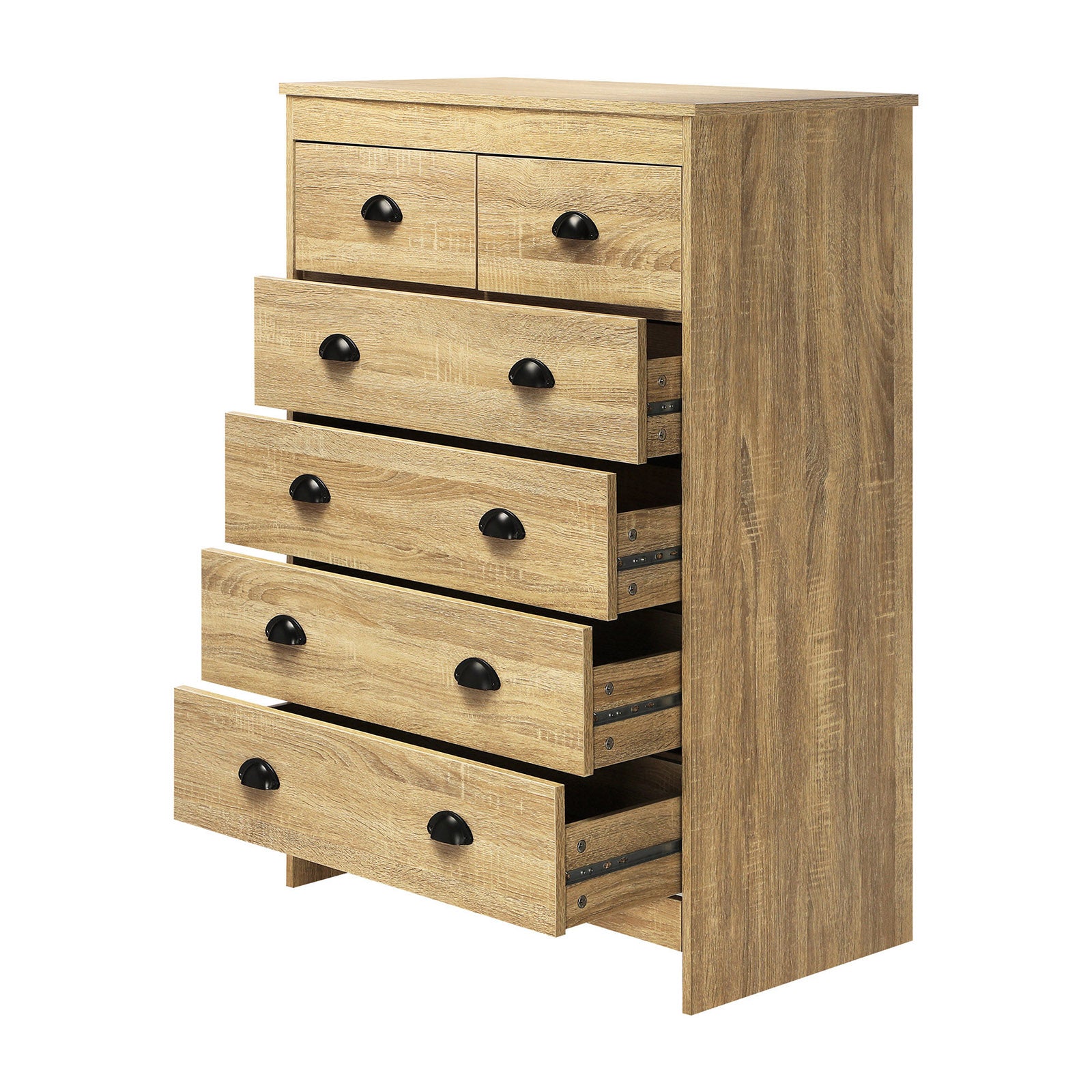 Oikiture Tallboy 6 Chest of Drawers Dresser Table Storage Cabinet Bedroom Wooden - Sunyee