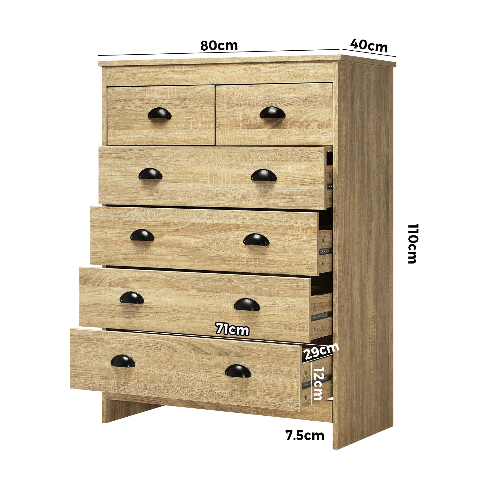Oikiture Tallboy 6 Chest of Drawers Dresser Table Storage Cabinet Bedroom Wooden - Sunyee