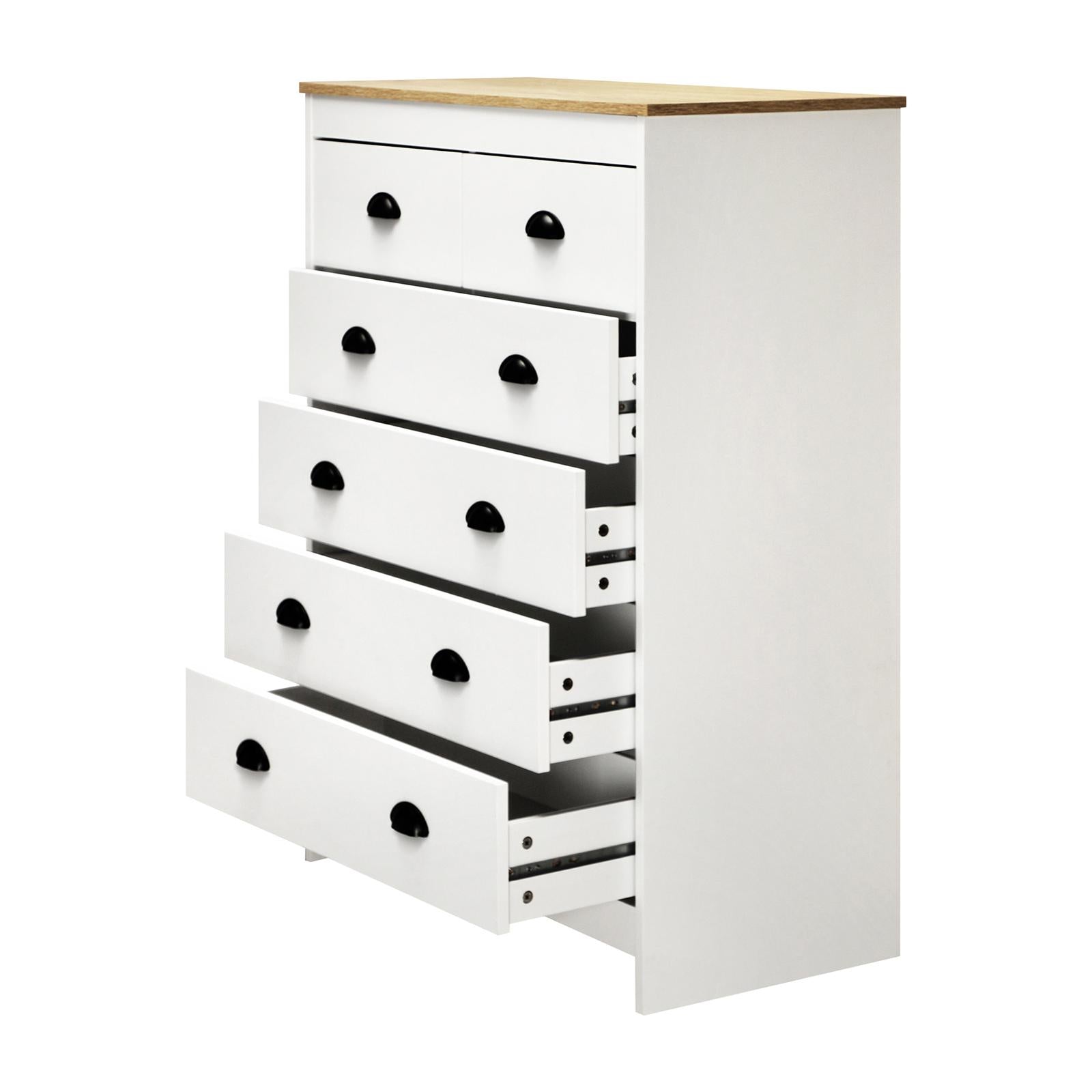 Oikiture White Chest of Drawers 6 Drawer Dresser Table Tallboy Storage Cabinet - Sunyee