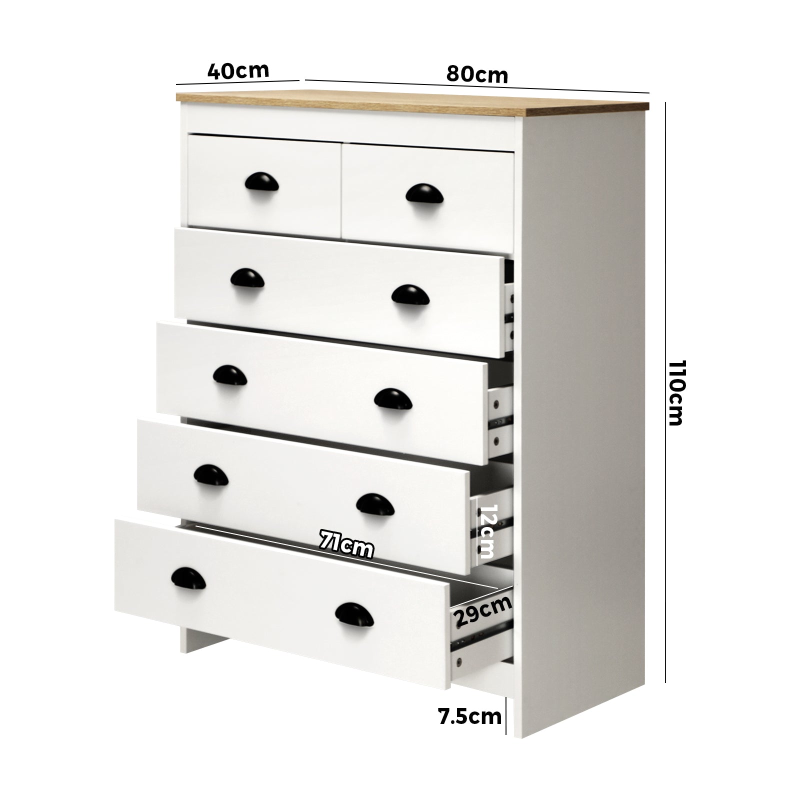 Oikiture White Chest of Drawers 6 Drawer Dresser Table Tallboy Storage Cabinet - Sunyee