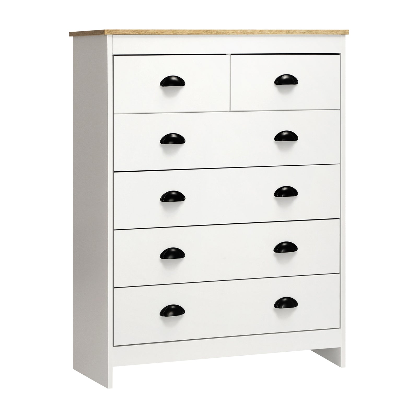 Oikiture Tallboy 6 Chest of Drawers Dresser Table Storage Cabinet Bedroom White - Sunyee