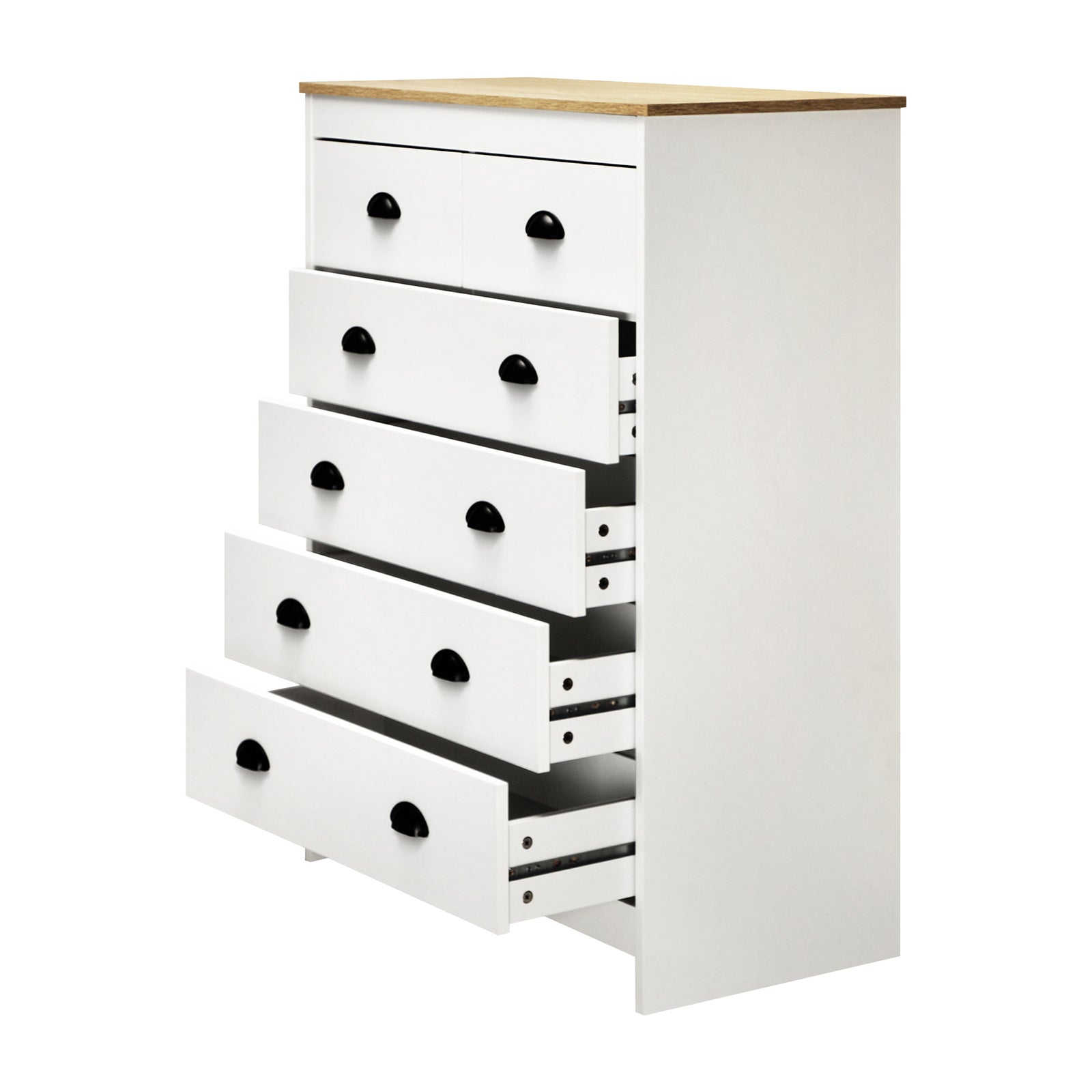 Oikiture Tallboy 6 Chest of Drawers Dresser Table Storage Cabinet Bedroom White - Sunyee