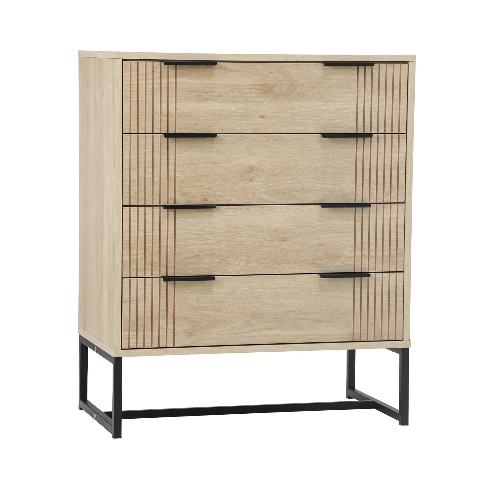 Oikiture 4 Chest of Drawers Storage Cabinet Dresser Table Lowboy Natural - Sunyee