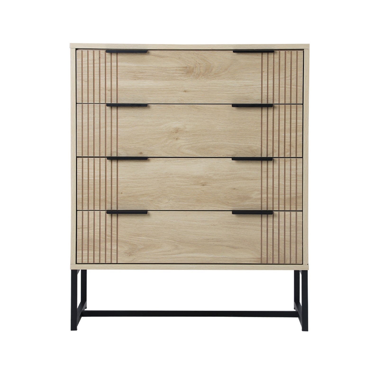 Oikiture 4 Chest of Drawers Storage Cabinet Dresser Table Lowboy Natural - Sunyee