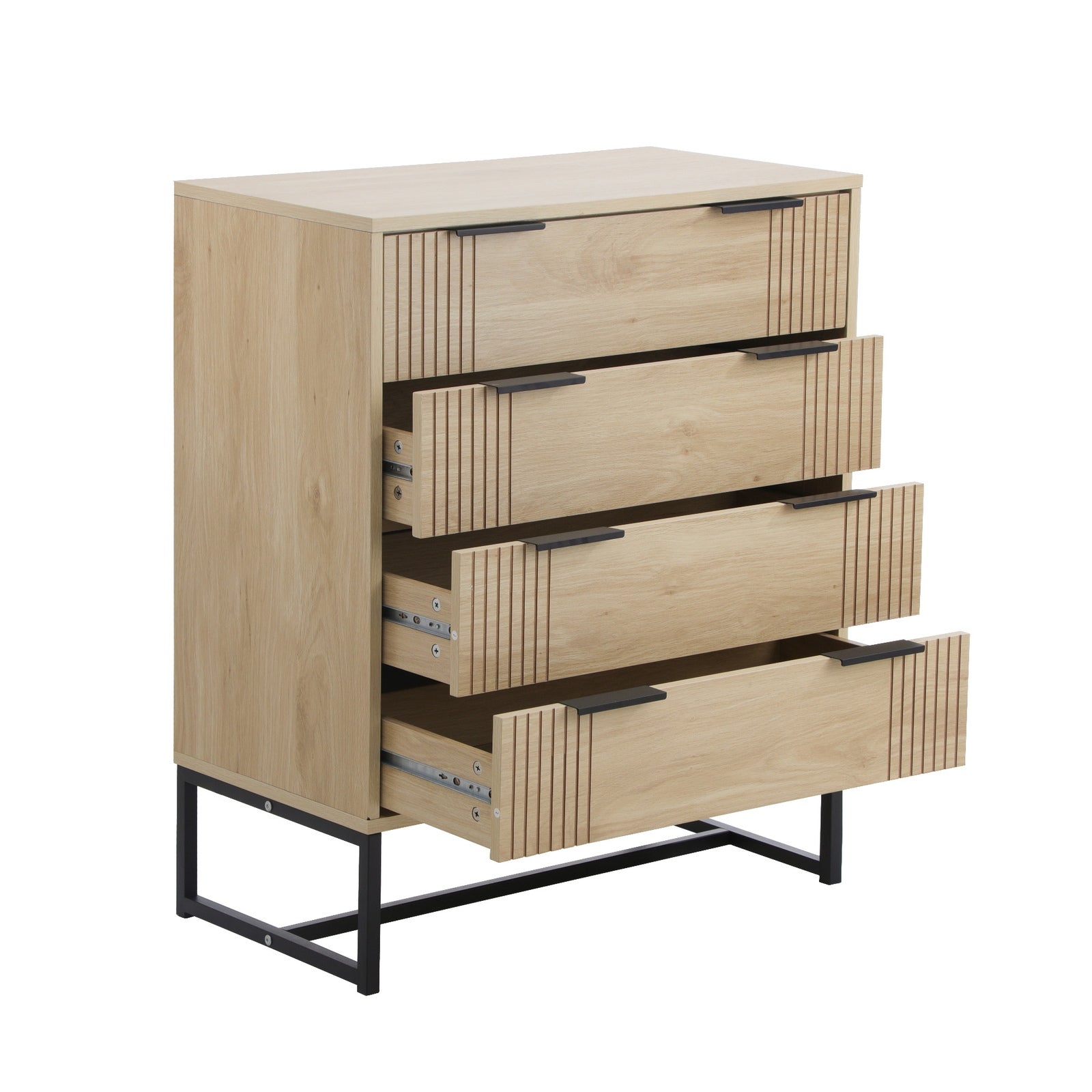 Oikiture 4 Chest of Drawers Storage Cabinet Dresser Table Lowboy Natural - Sunyee