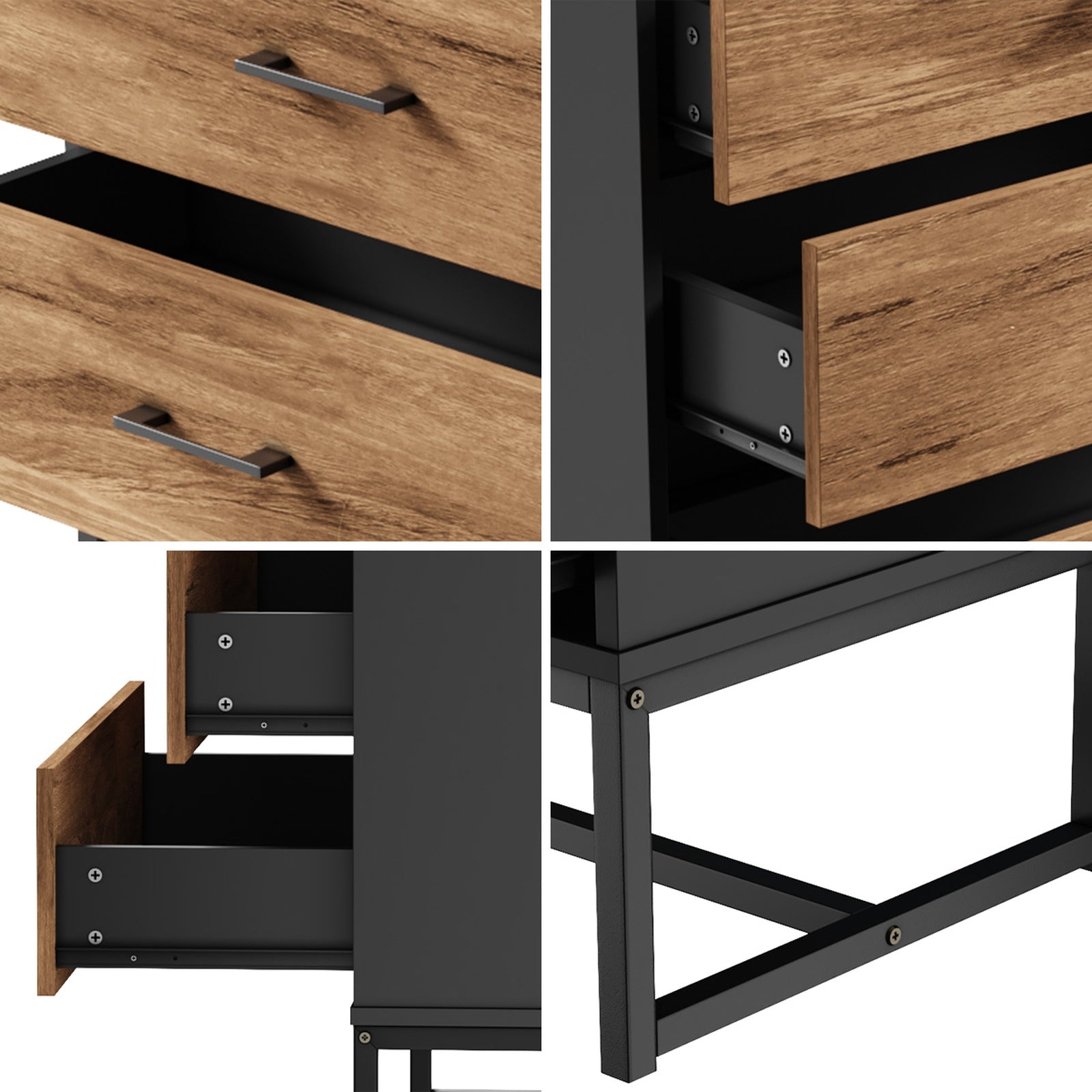 Oikiture 4 Chest of Drawers Storage Cabinet Dresser Table Tallboy Metal Black - Sunyee