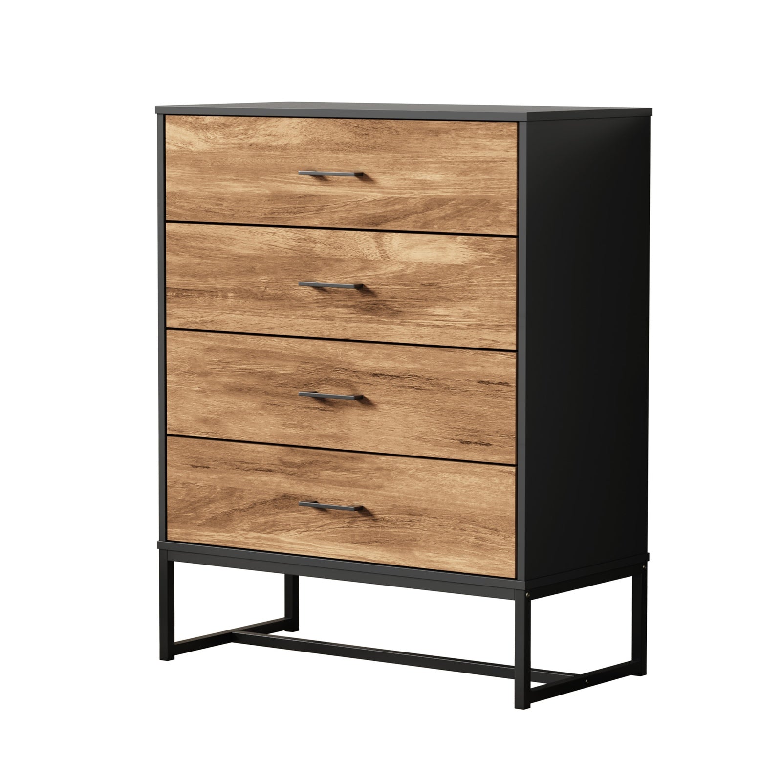 Oikiture 4 Chest of Drawers Storage Cabinet Dresser Table Tallboy Metal Black - Sunyee