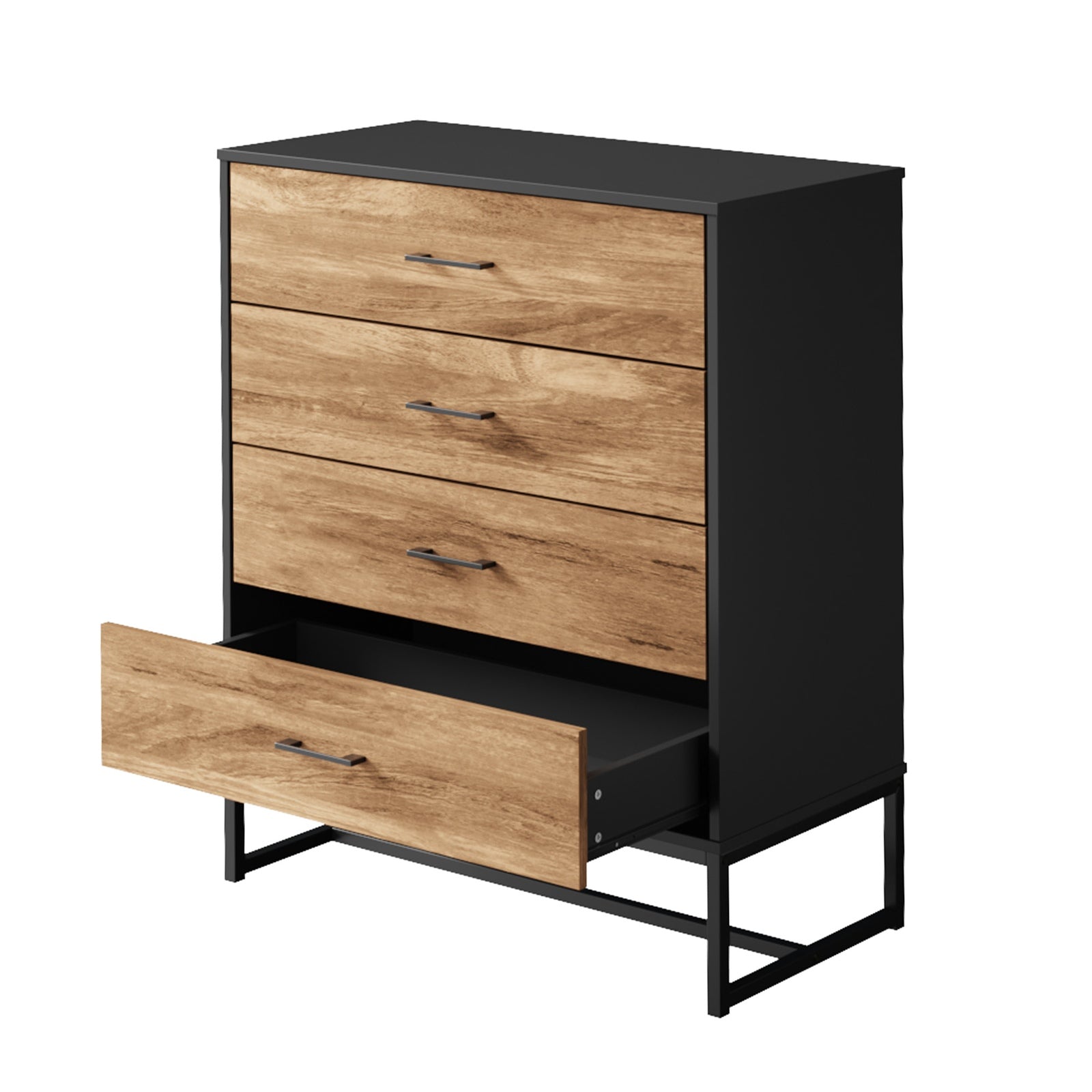 Oikiture 4 Chest of Drawers Storage Cabinet Dresser Table Tallboy Metal Black - Sunyee