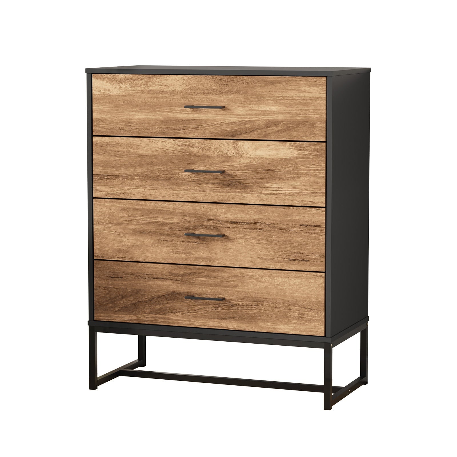 Oikiture 4 Chest of Drawers Storage Cabinet Dresser Table Tallboy Metal Black - Sunyee