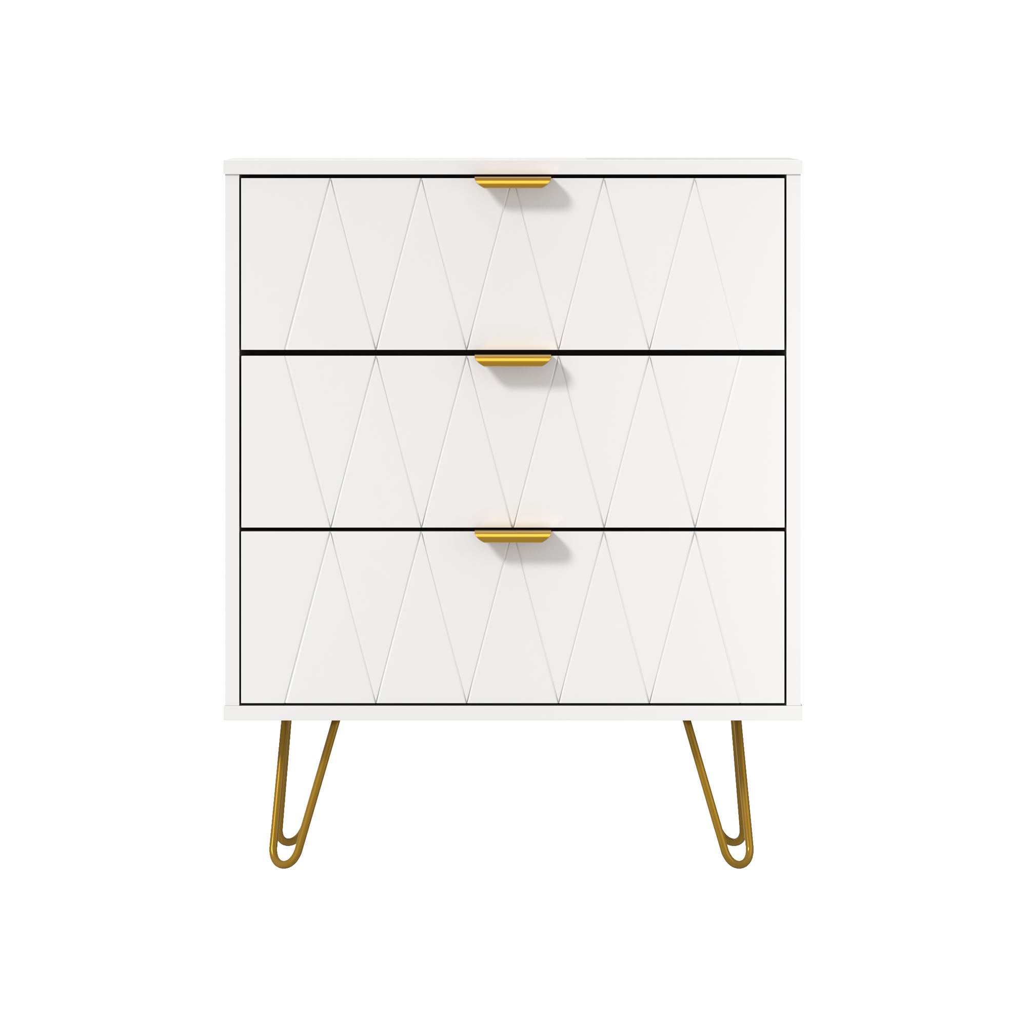 Oikiture 3 Chest of Drawers Gold Handles Dresser Lowboy Storage Cabinet White - Sunyee