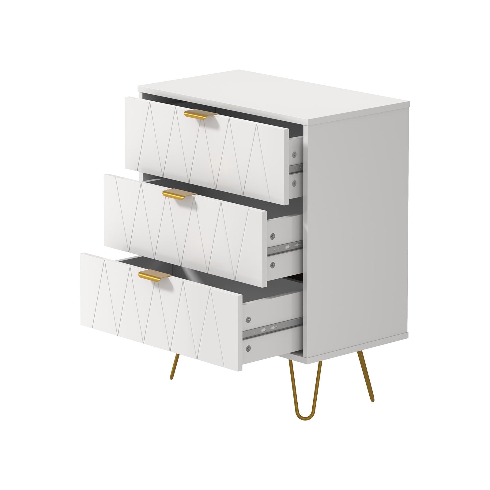 Oikiture 3 Chest of Drawers Gold Handles Dresser Lowboy Storage Cabinet White - Sunyee